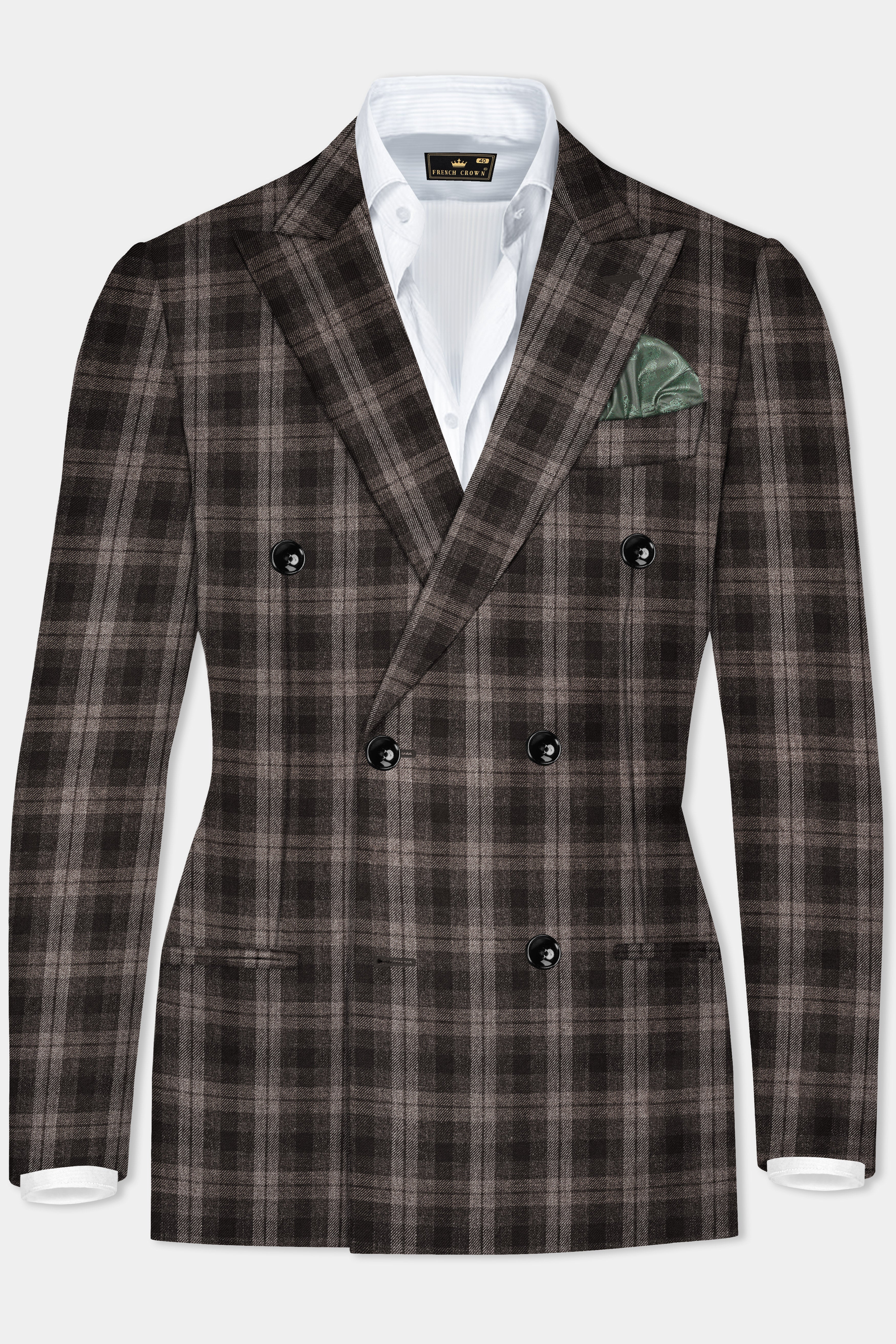 AutumnHaven-Umber Brown Plaid Tweed Double Breasted Blazer