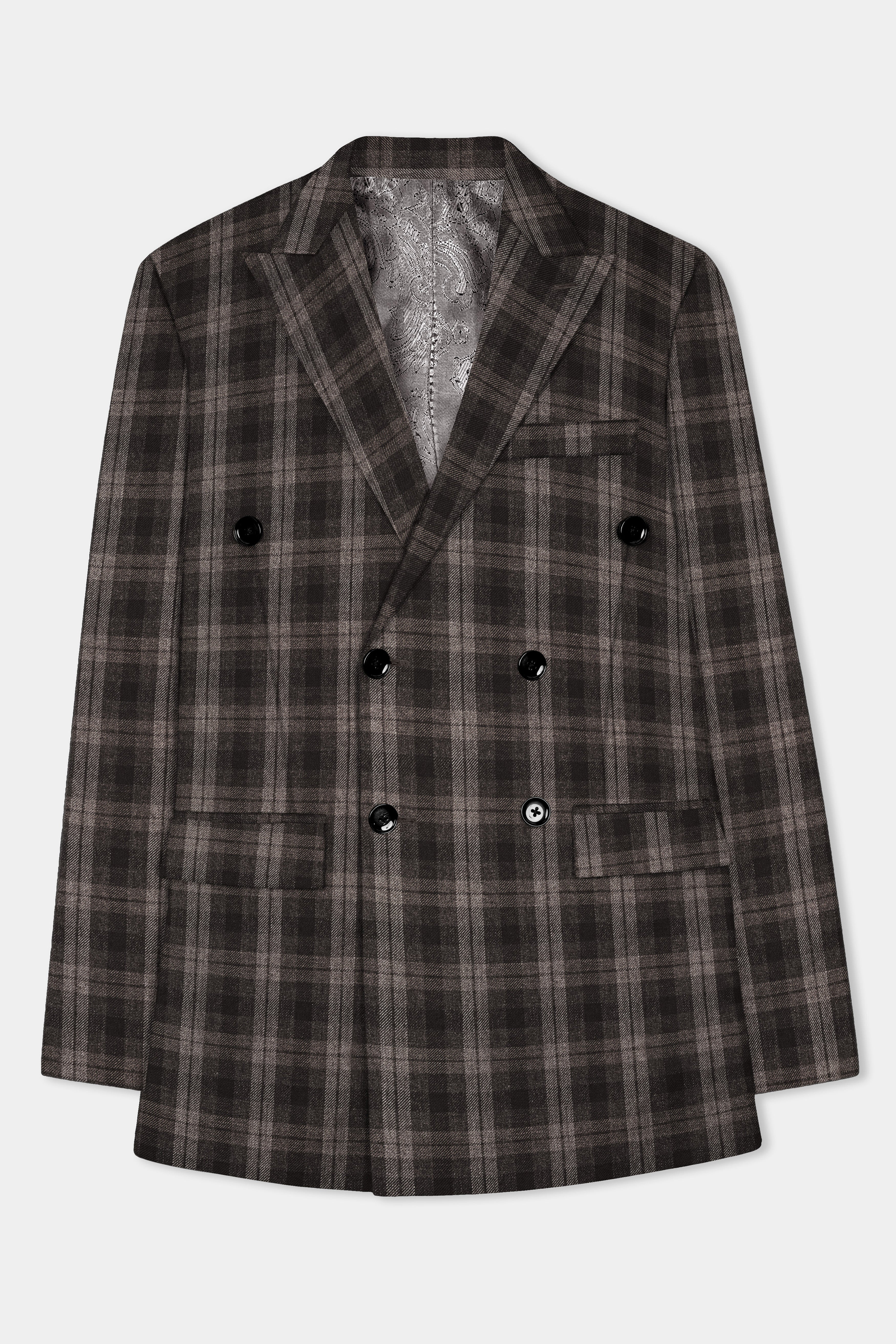 AutumnHaven-Umber Brown Plaid Tweed Double Breasted Blazer