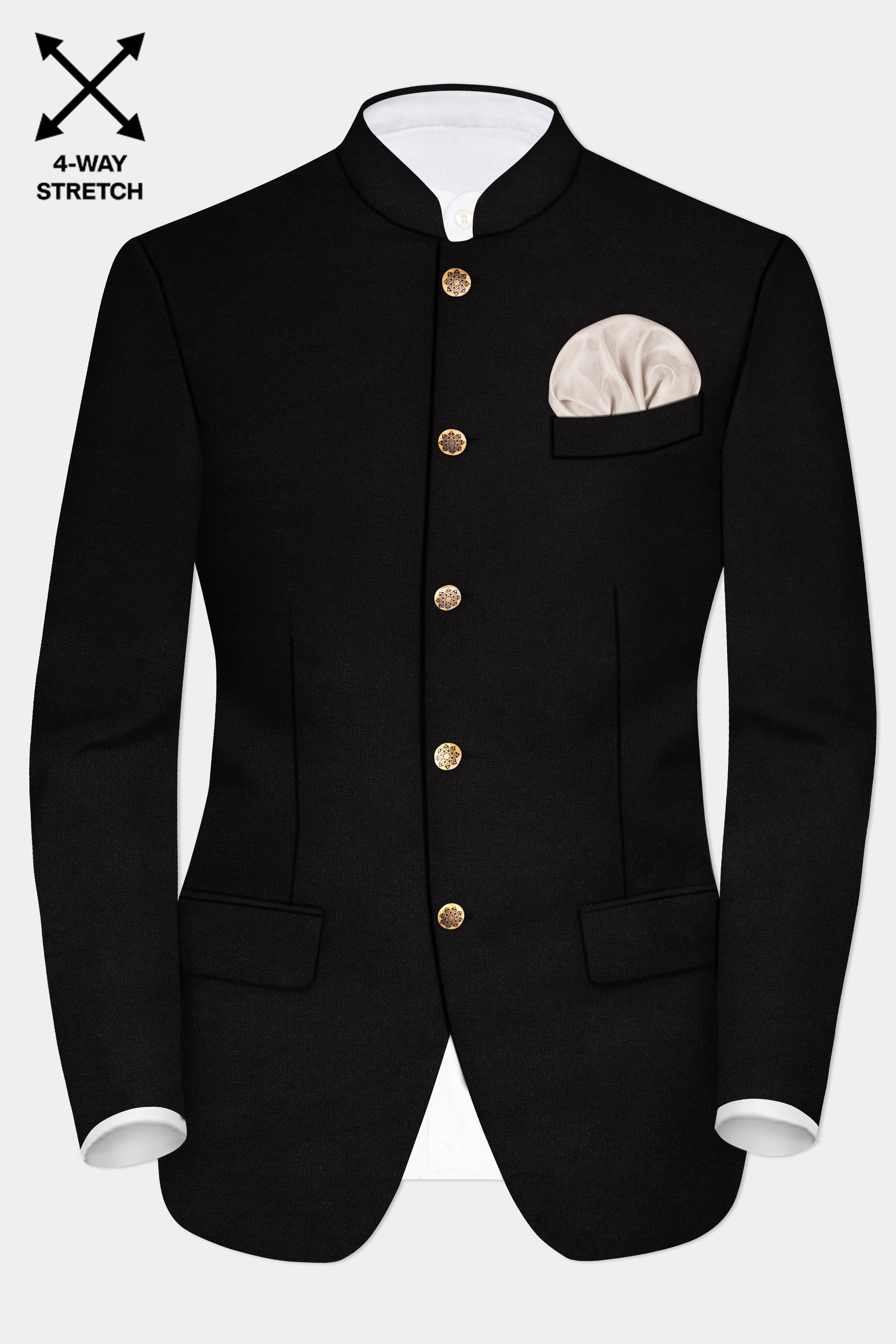 NoirFlex-Jade Black 4-Way Stretch Textured Bandhgala Blazer