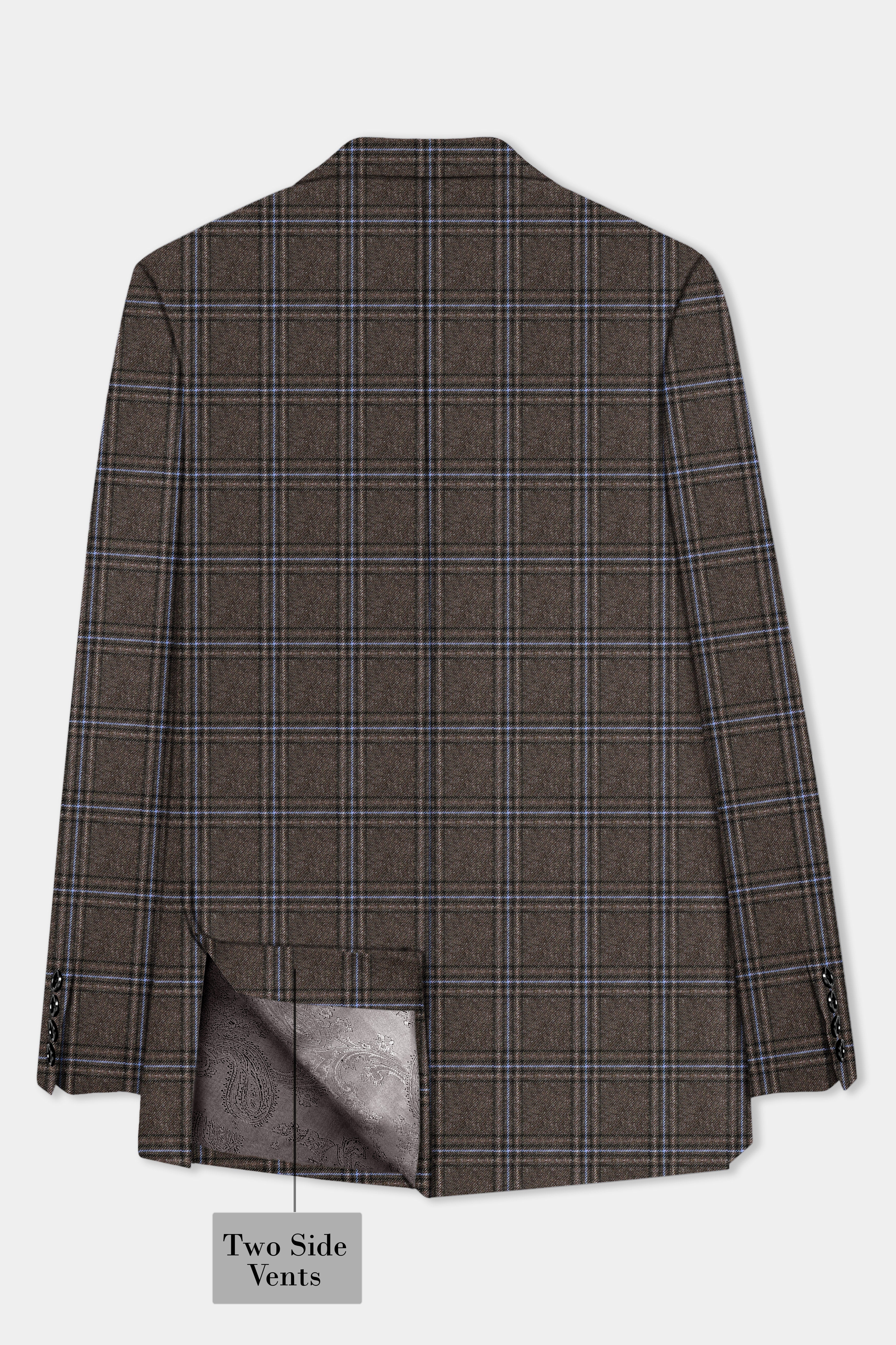 Tweed Crest-Bistre Brown Plaid Double Breasted Blazer