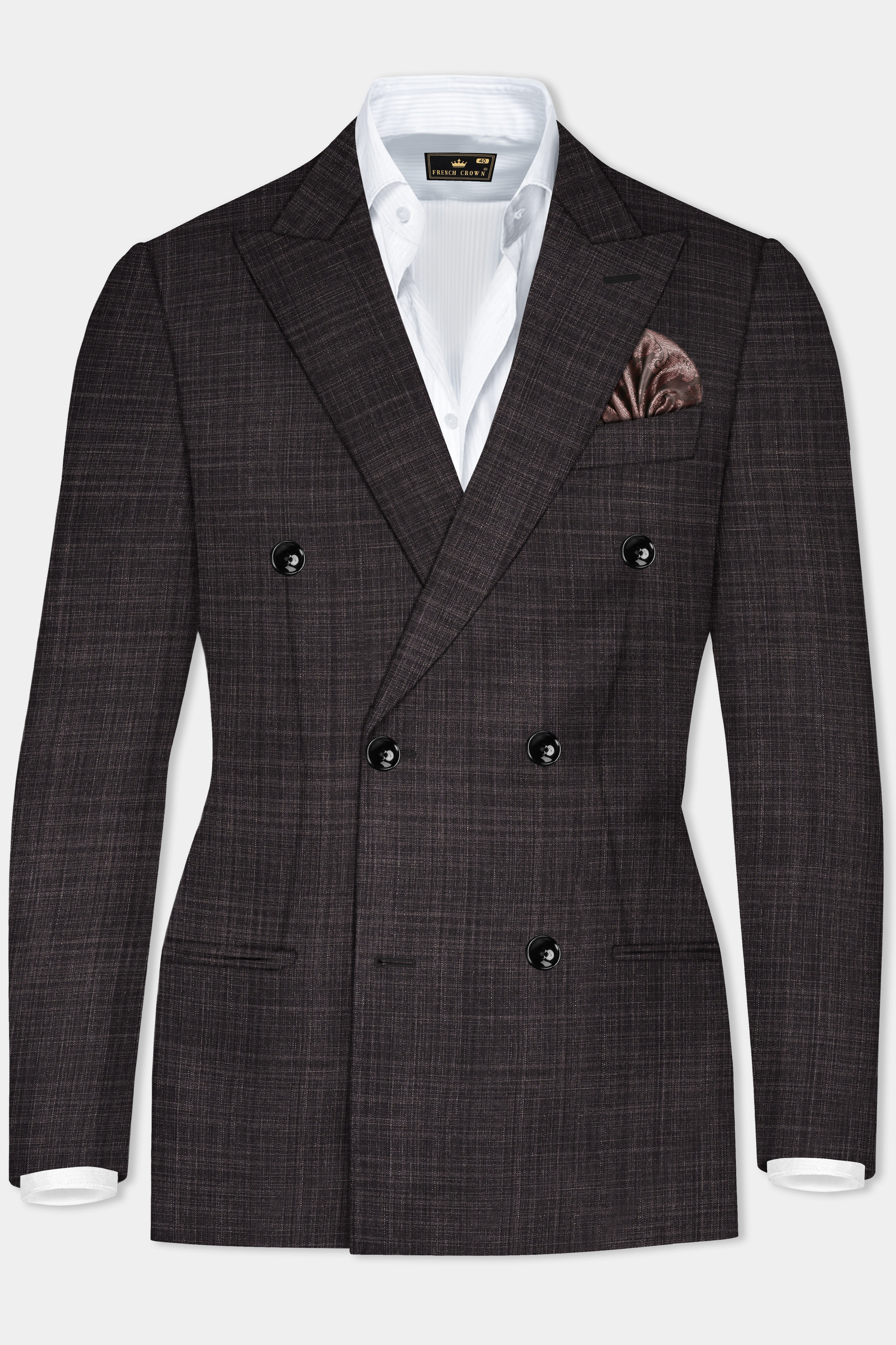 CaféNoir-Piano Brown Textured Wool Rich Double Breasted Blazer