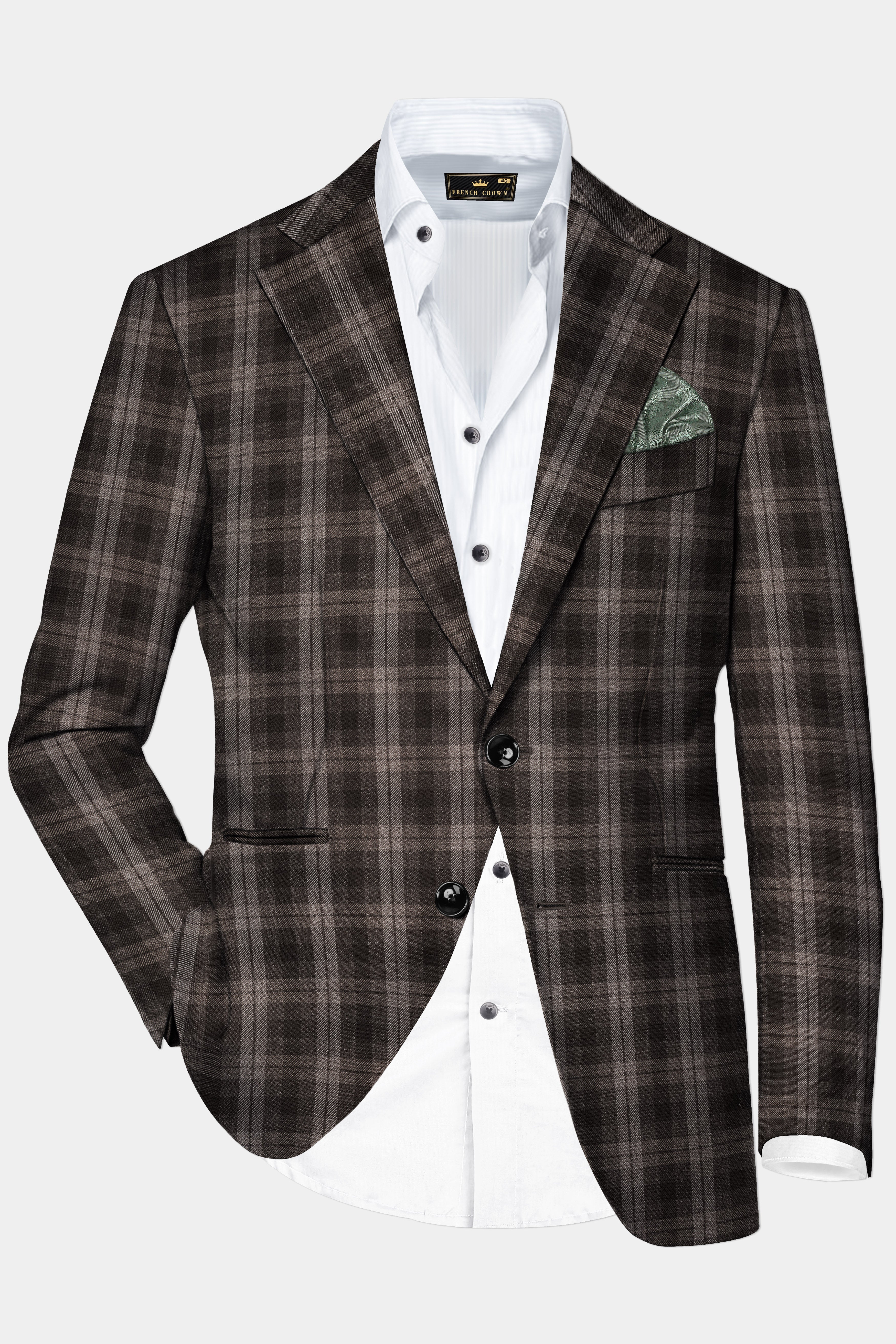 AutumnHaven-Umber Brown Plaid Tweed Single Breasted Blazer