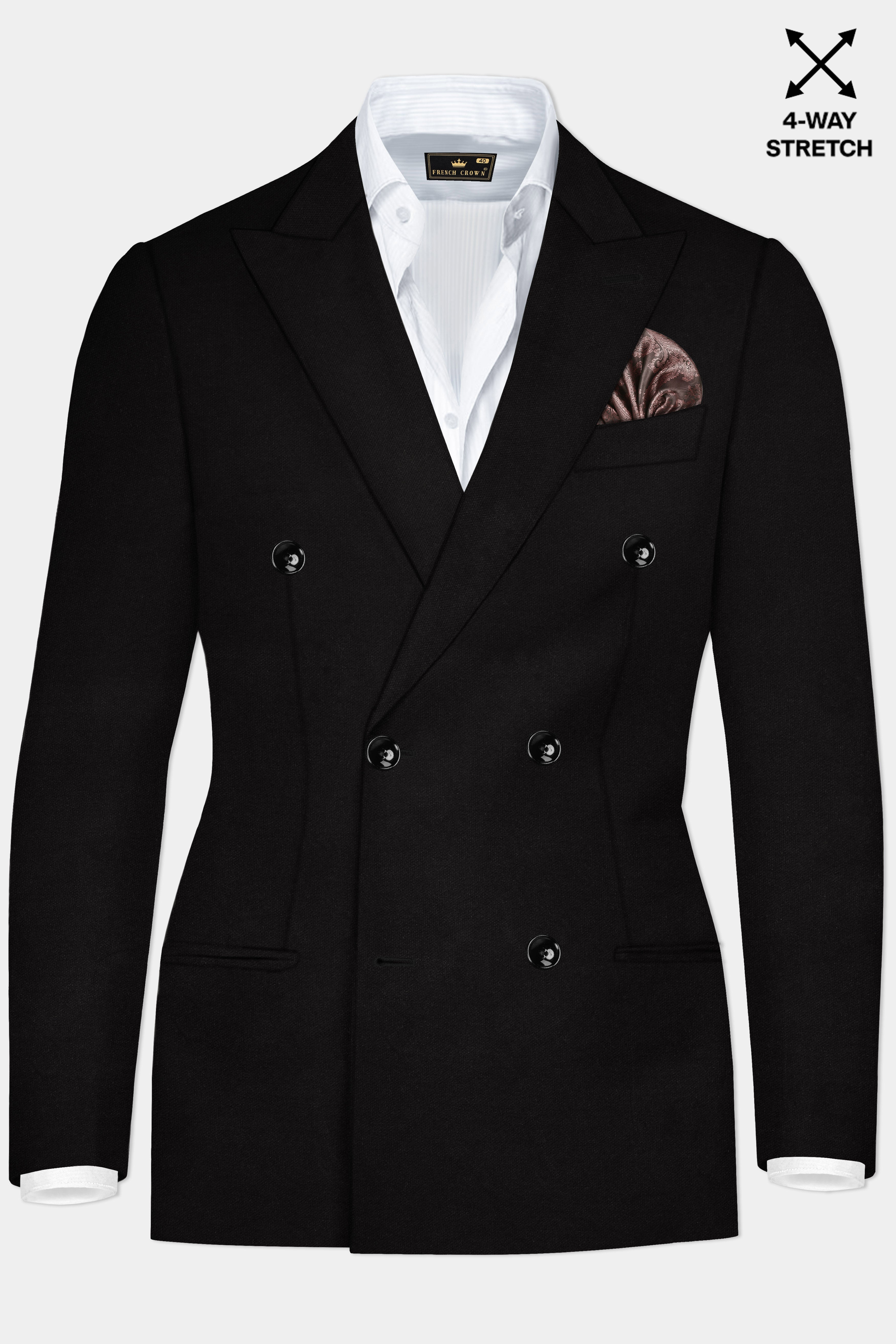 NoirFlex-Jade Black 4-Way Stretch Textured Double Breasted Blazer