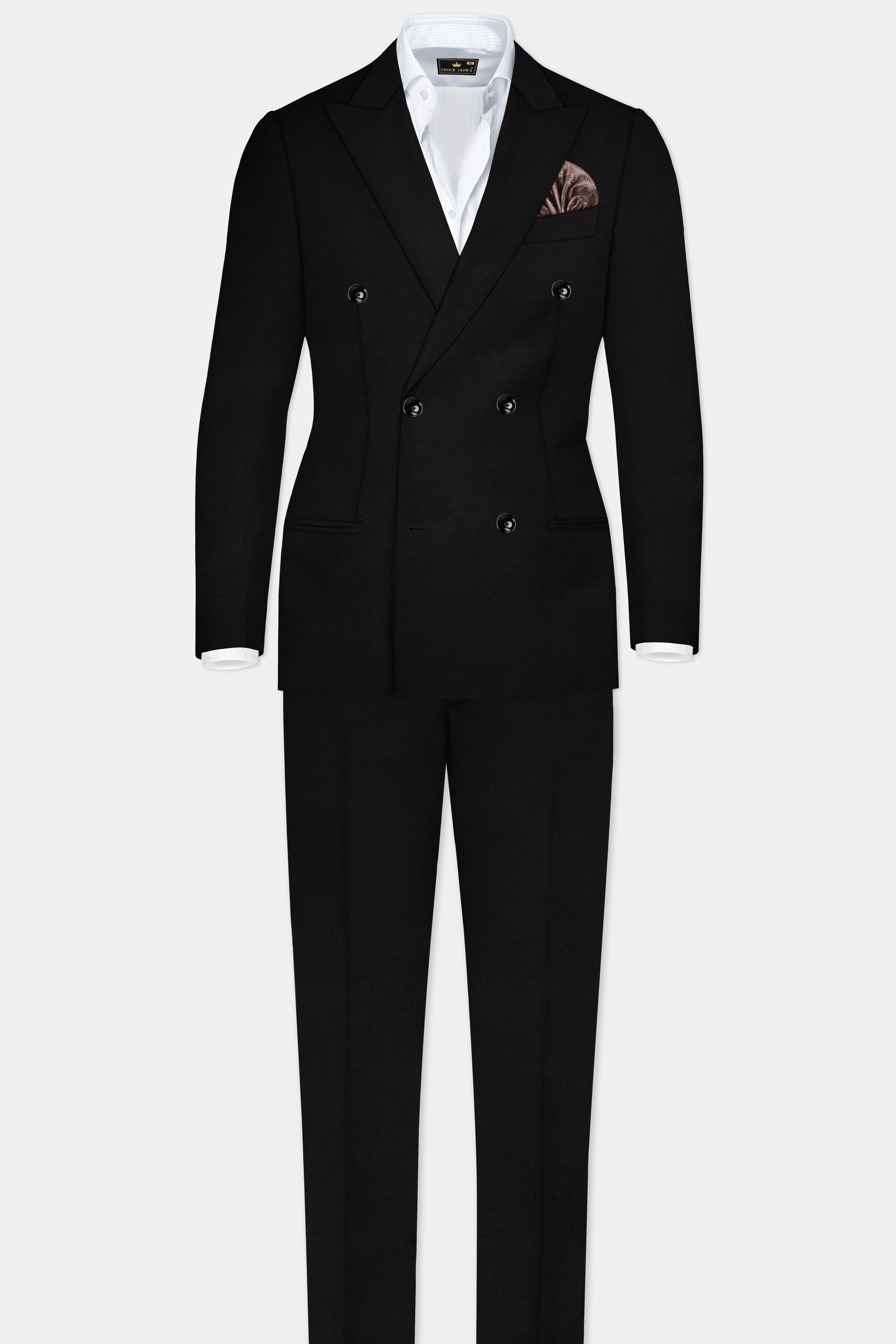 NoirFlex-Jade Black 4-Way Stretch Textured Double Breasted Blazer