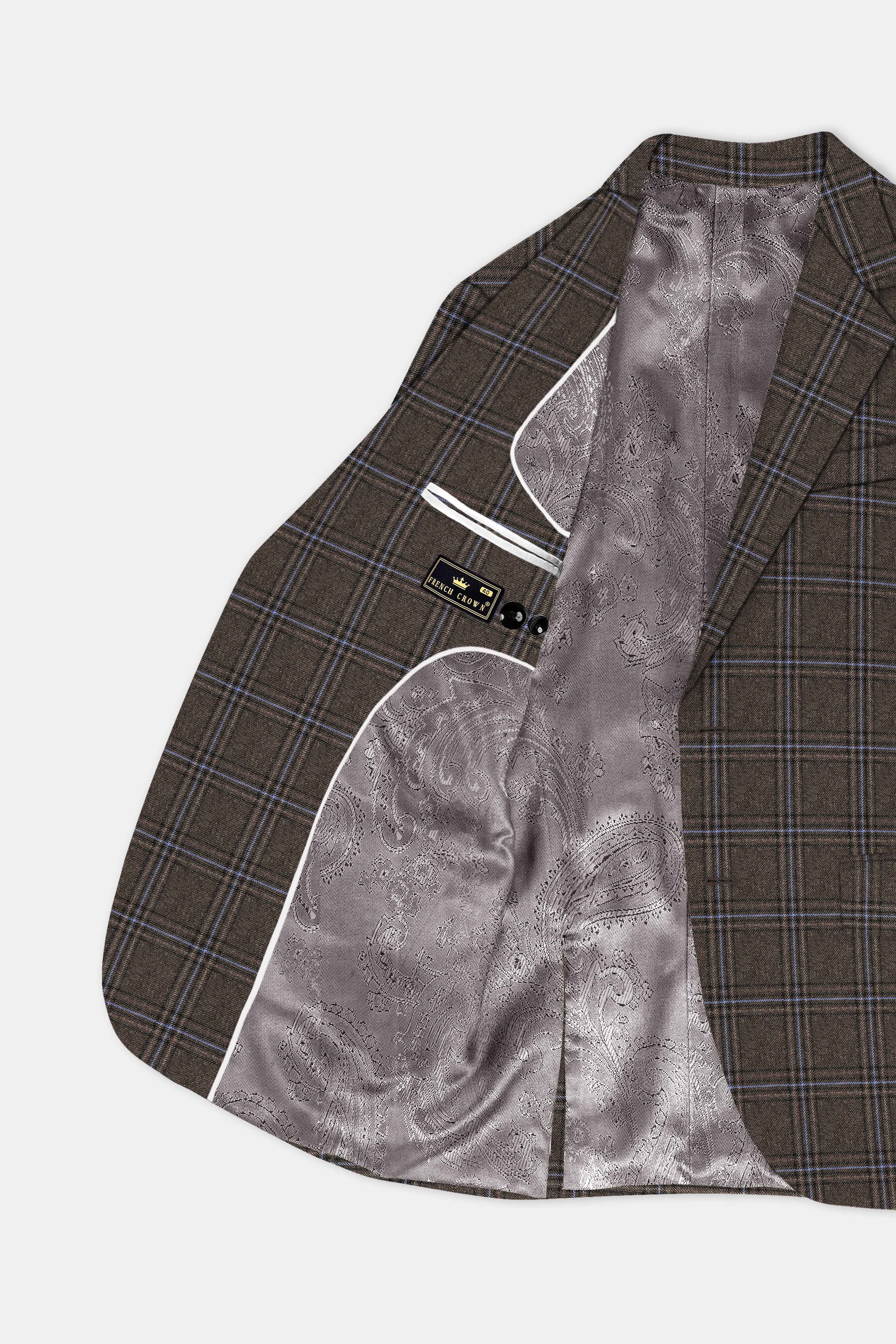 Tweed Crest-Bistre Brown Plaid Single Breasted Blazer