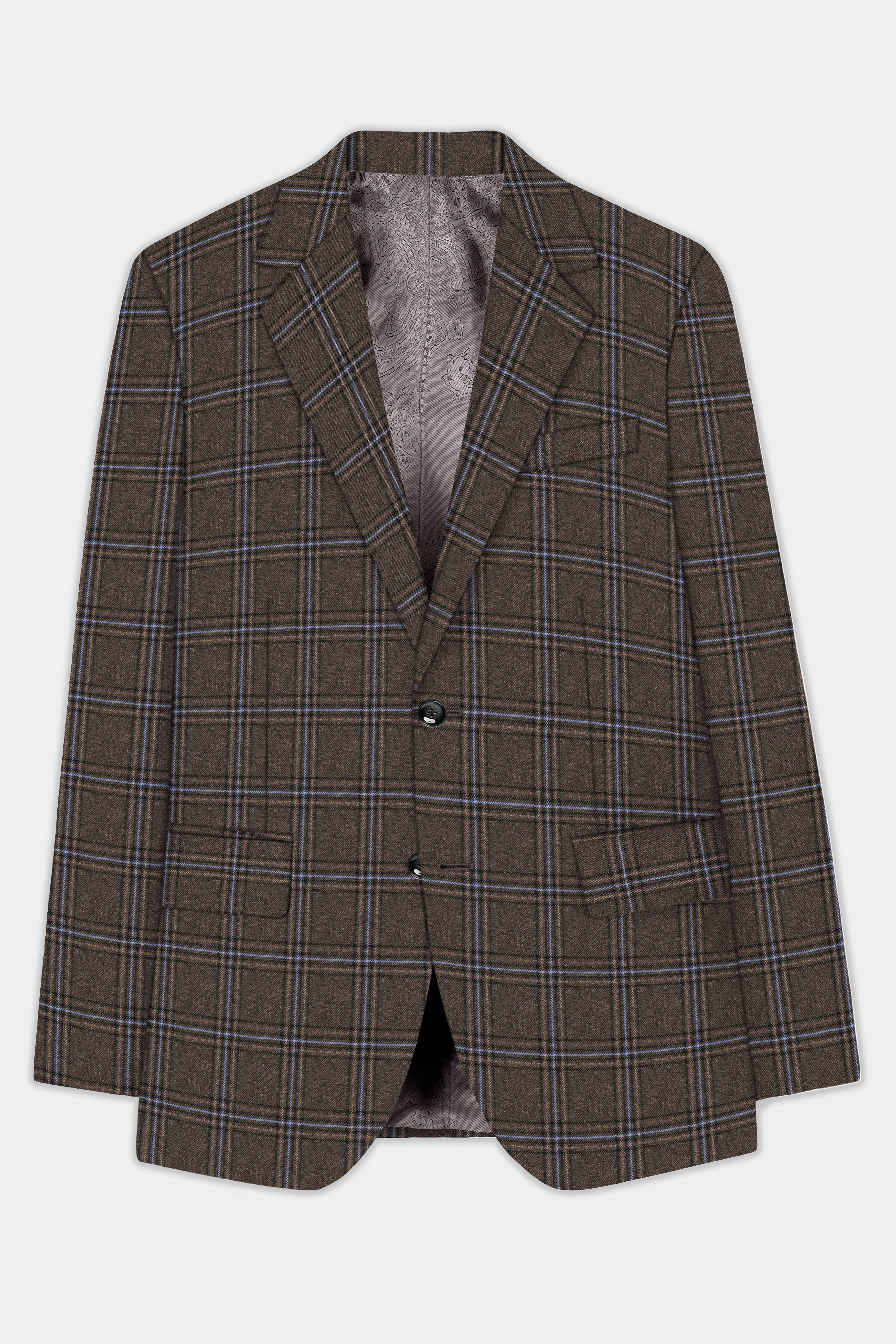 Tweed Crest-Bistre Brown Plaid Single Breasted Blazer