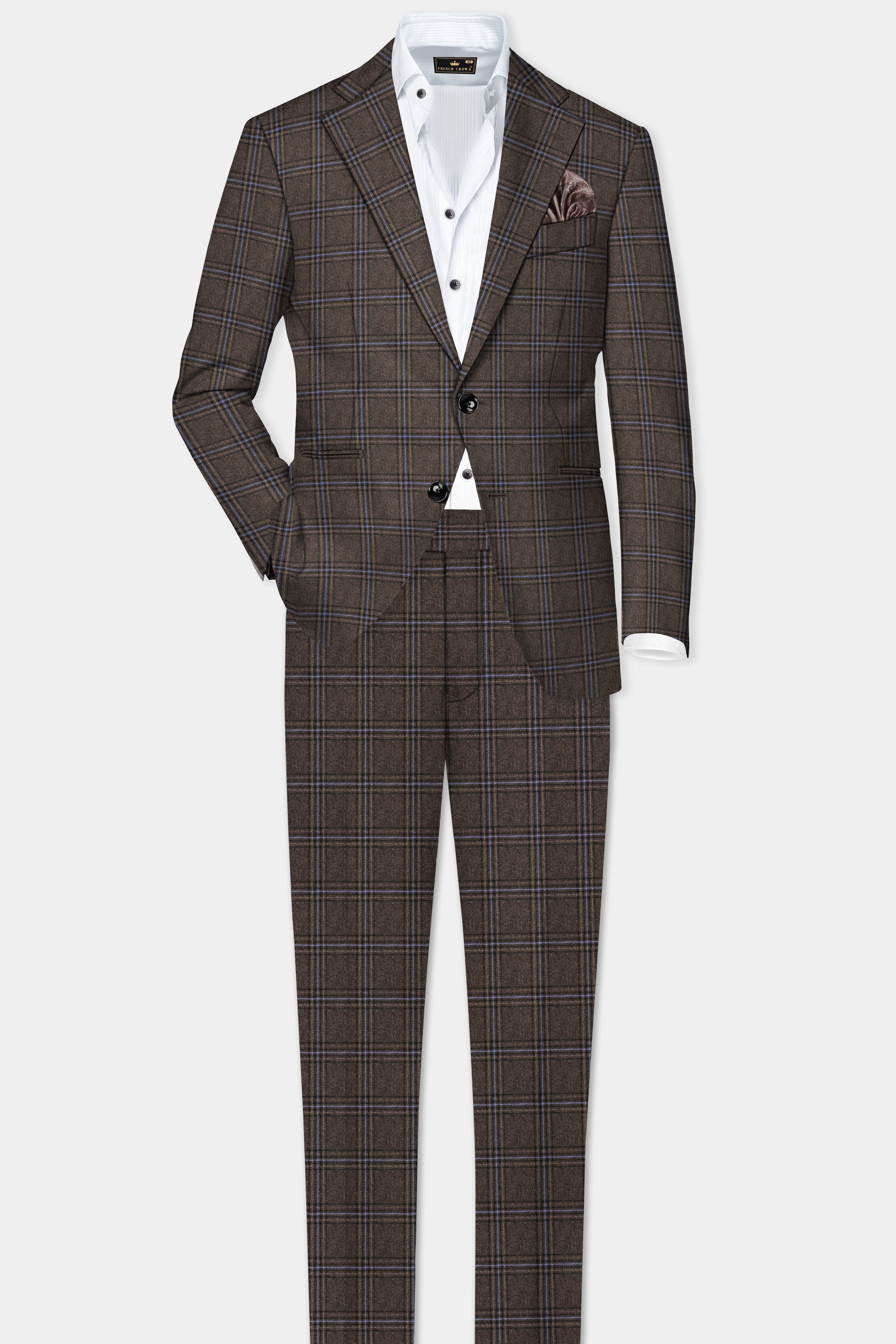 Tweed Crest-Bistre Brown Plaid Single Breasted Blazer