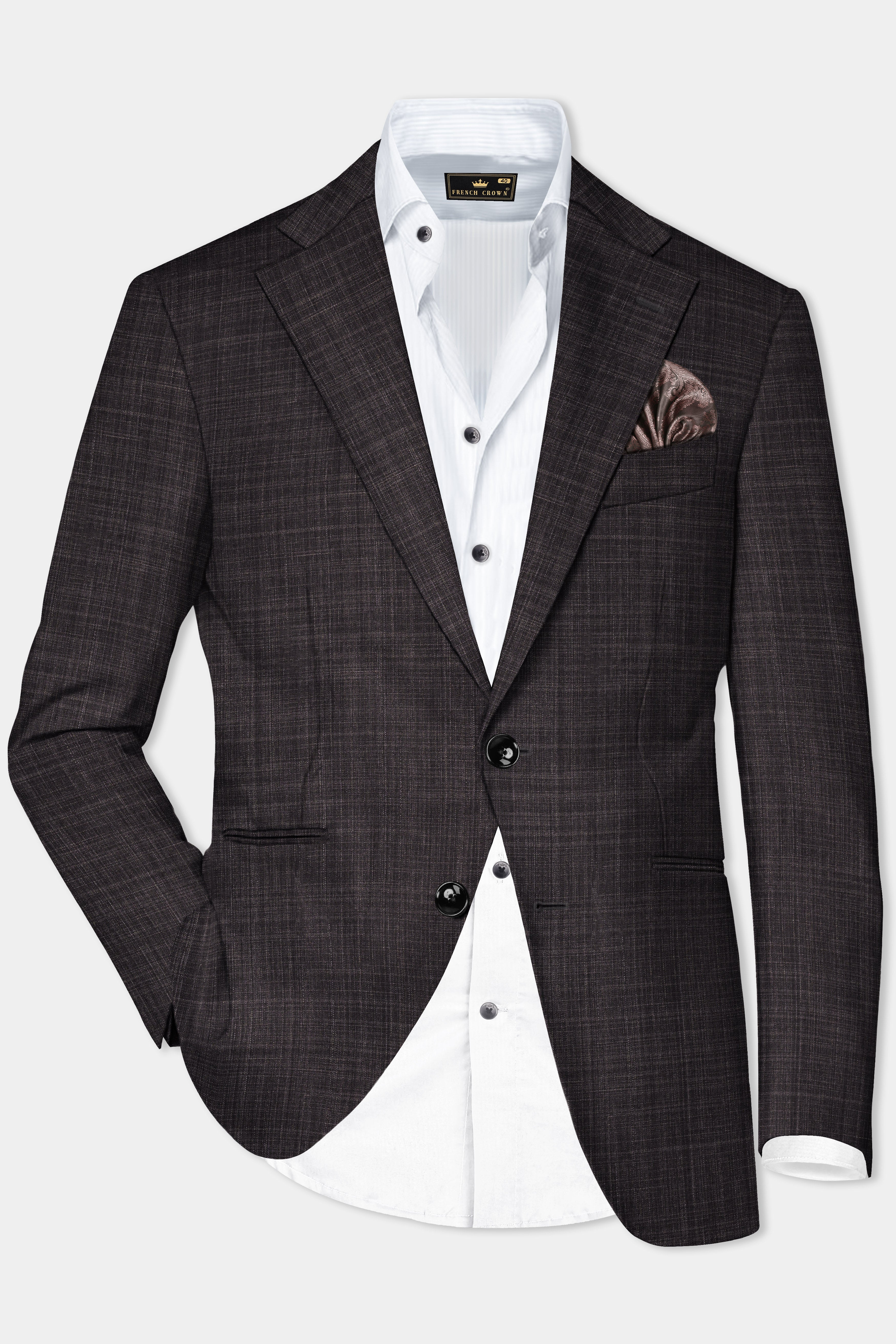 CaféNoir-Piano Brown Textured Wool Rich Single Breasted Blazer