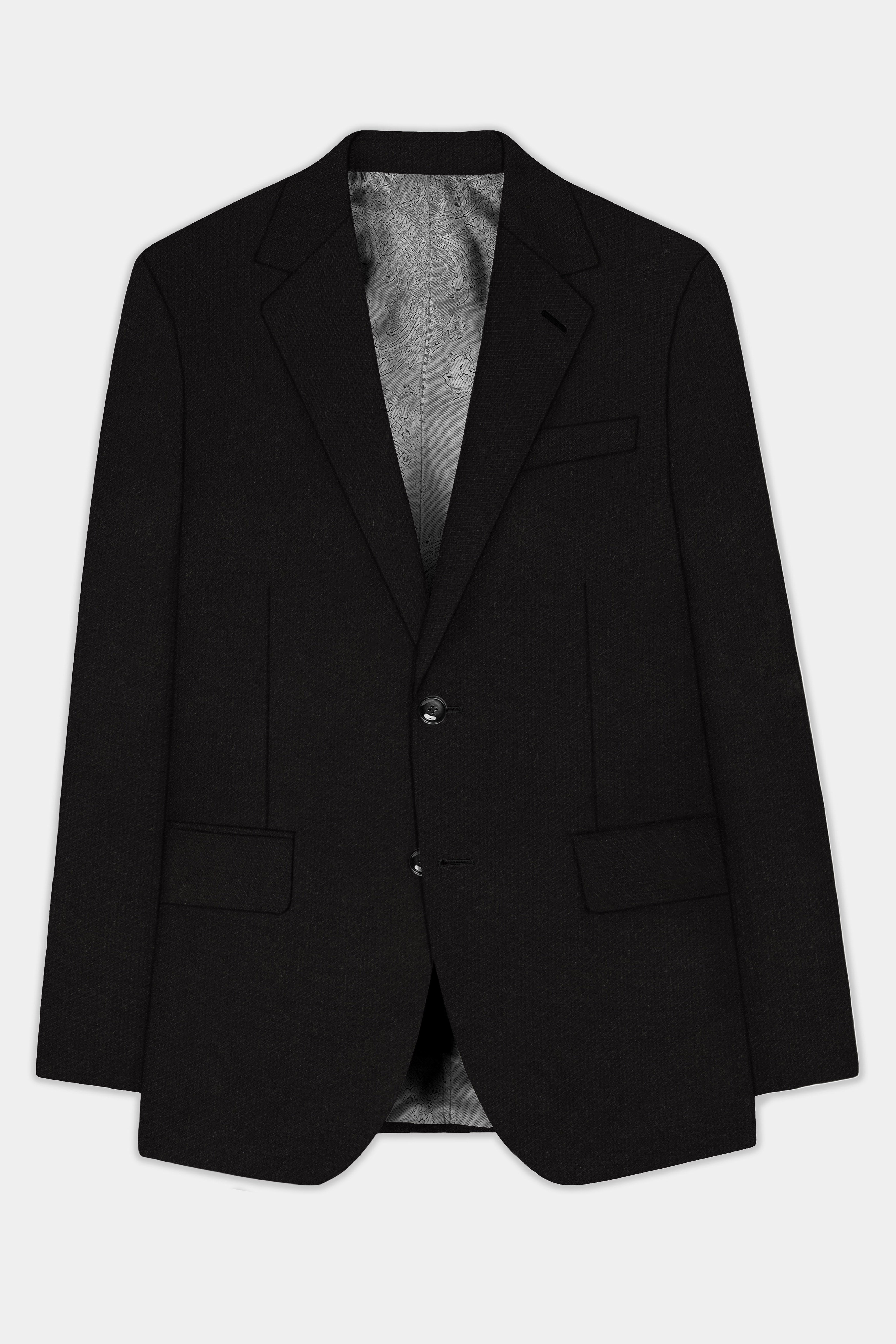 NoirFlex-Jade Black 4-Way Stretch Textured Single Breasted Blazer