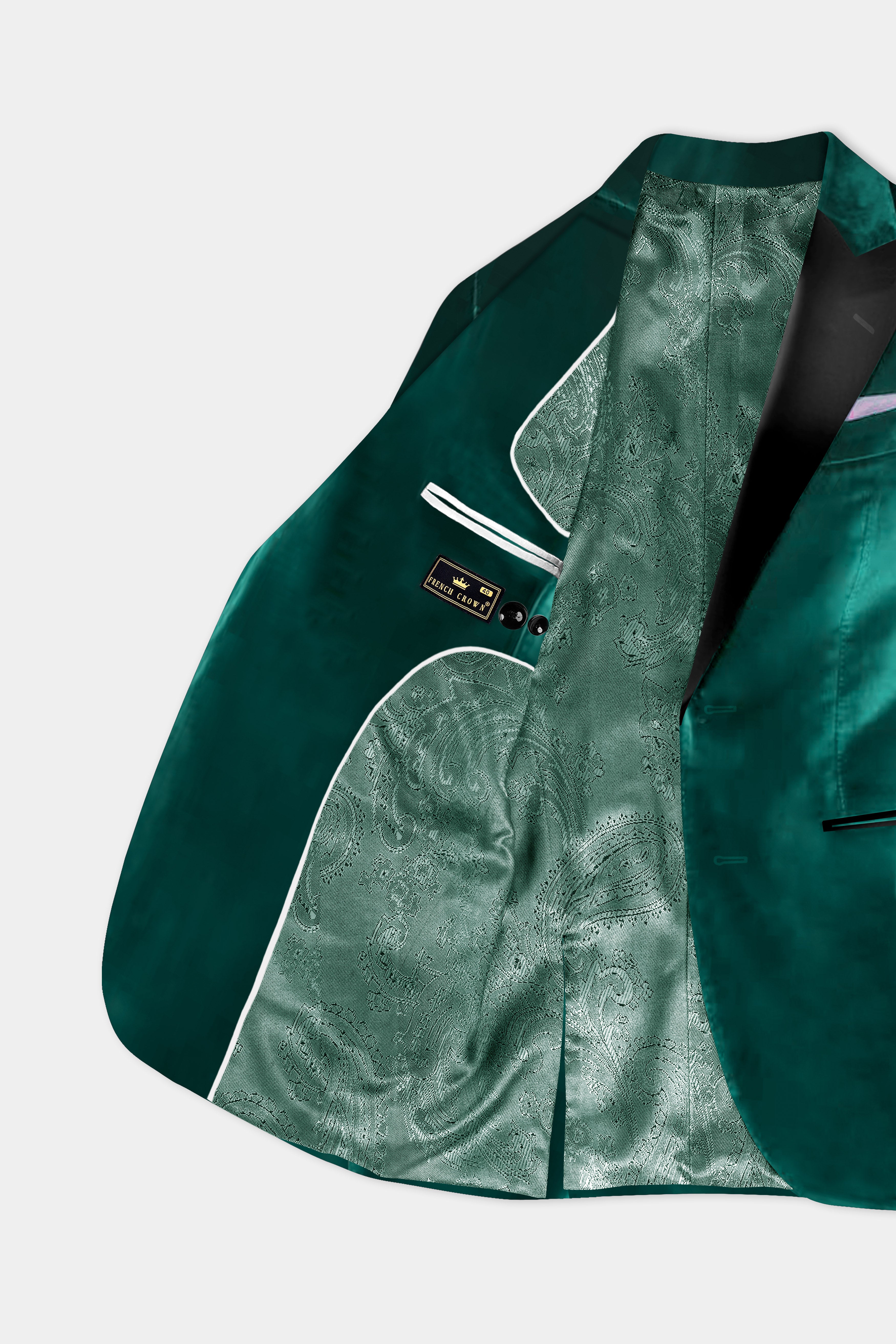 Emerald-Daintree Green Textured Velvet Peak Collar Tuxedo Blazer