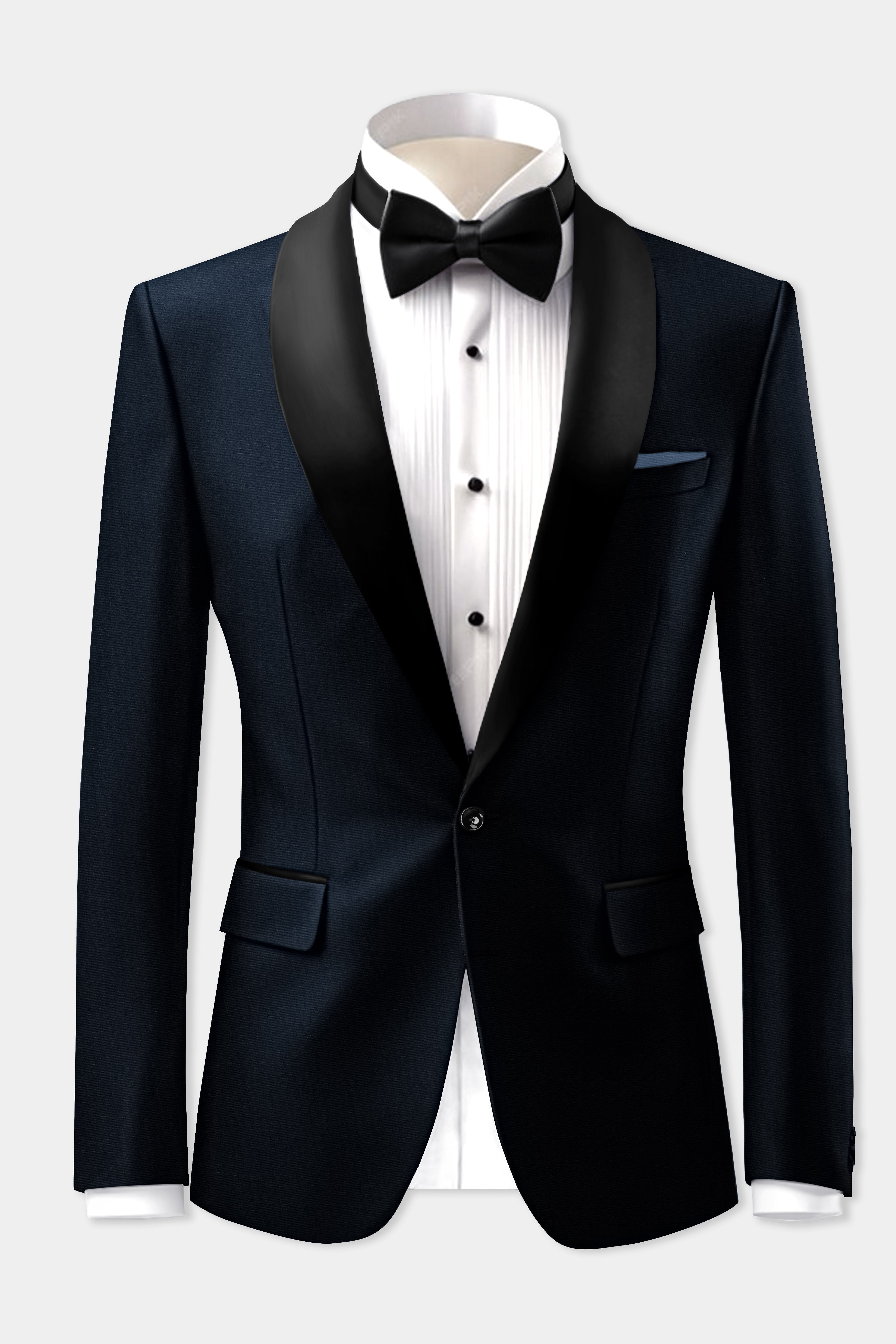 Sovereign-Vulcan Blue Solid Cotton Tuxedo Blazer