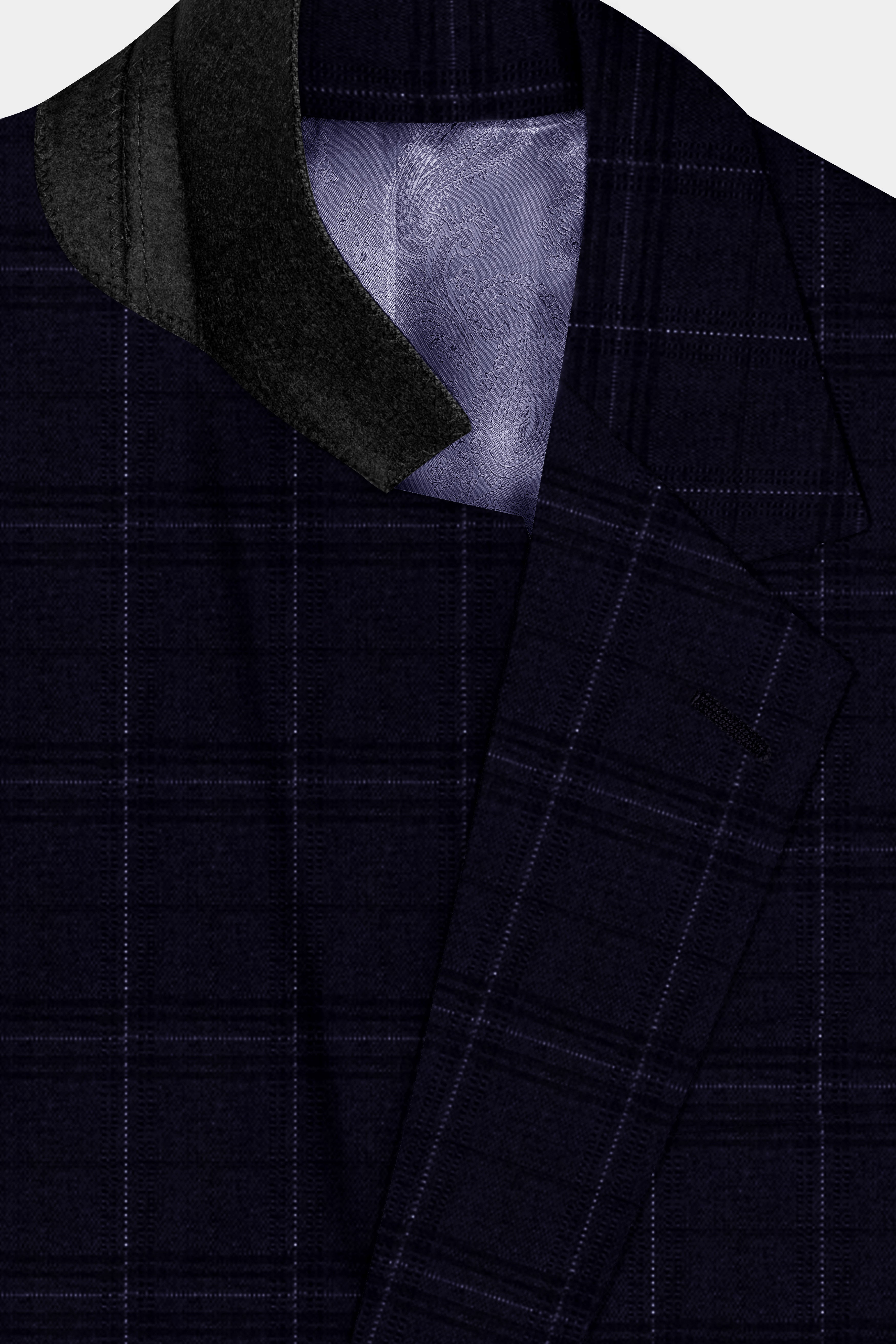 Sapphire Grid-Mirage Blue Plaid Wool Rich Single Breasted Blazer