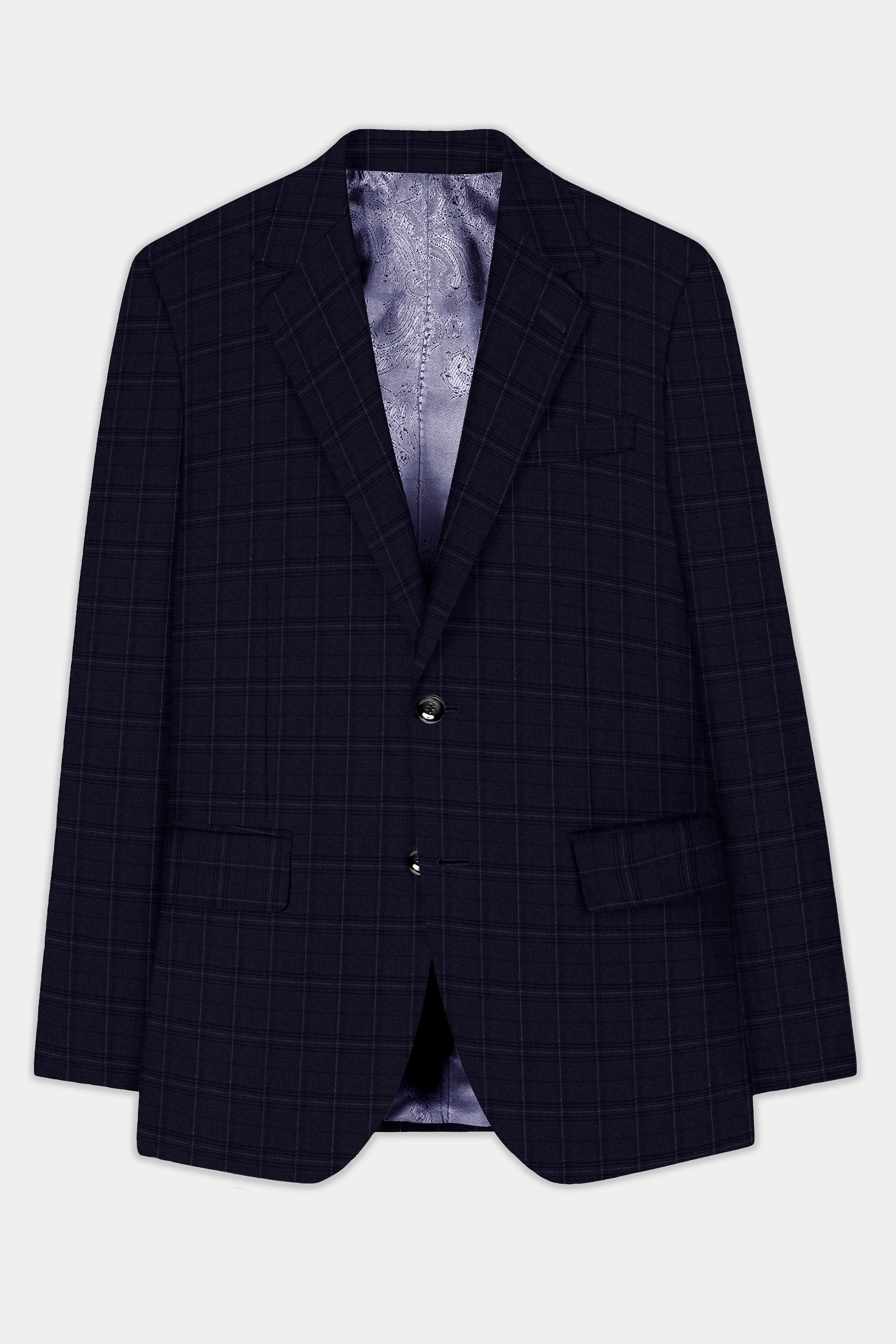 Sapphire Grid-Mirage Blue Plaid Wool Rich Single Breasted Blazer