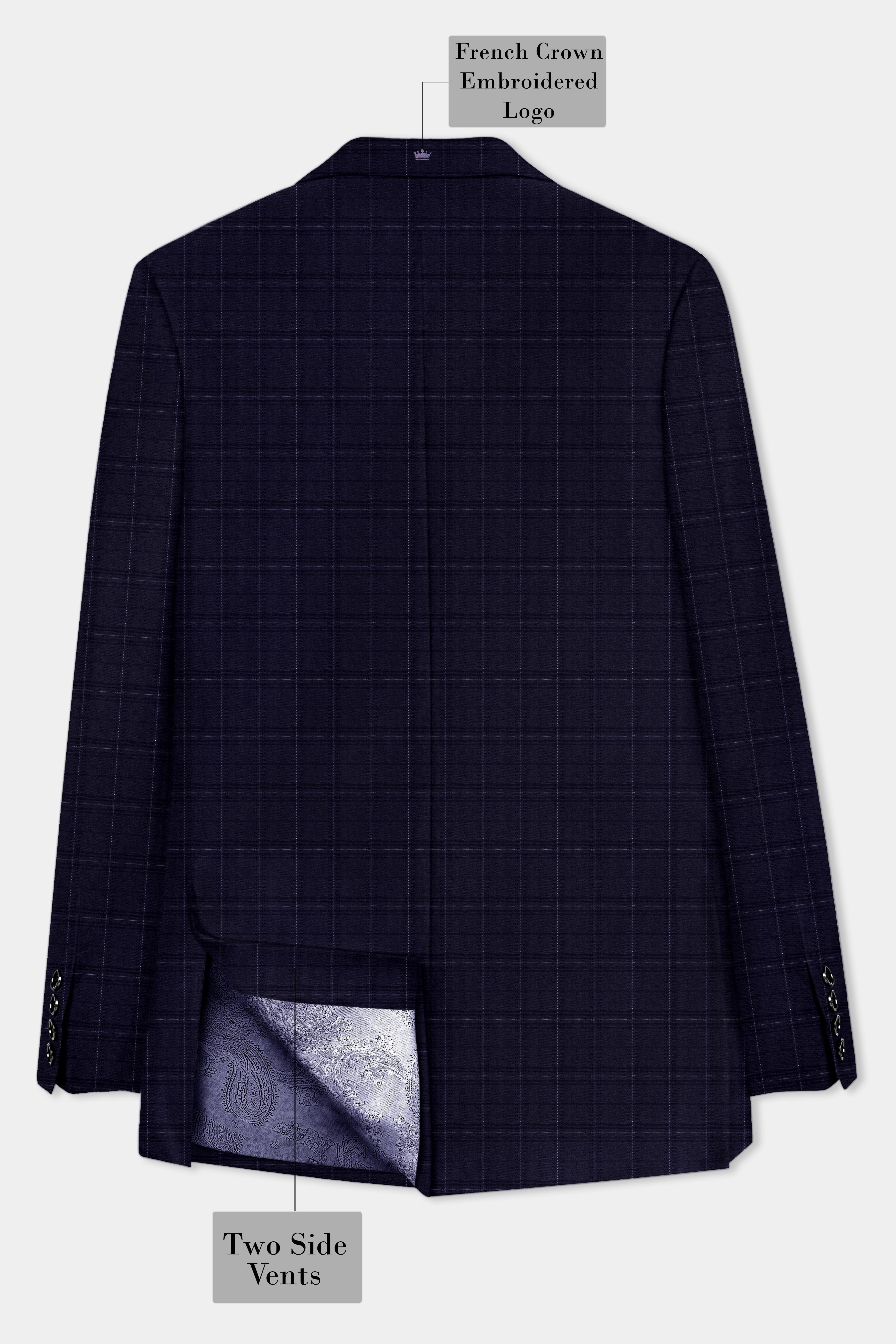 Sapphire Grid-Mirage Blue Plaid Wool Rich Single Breasted Blazer