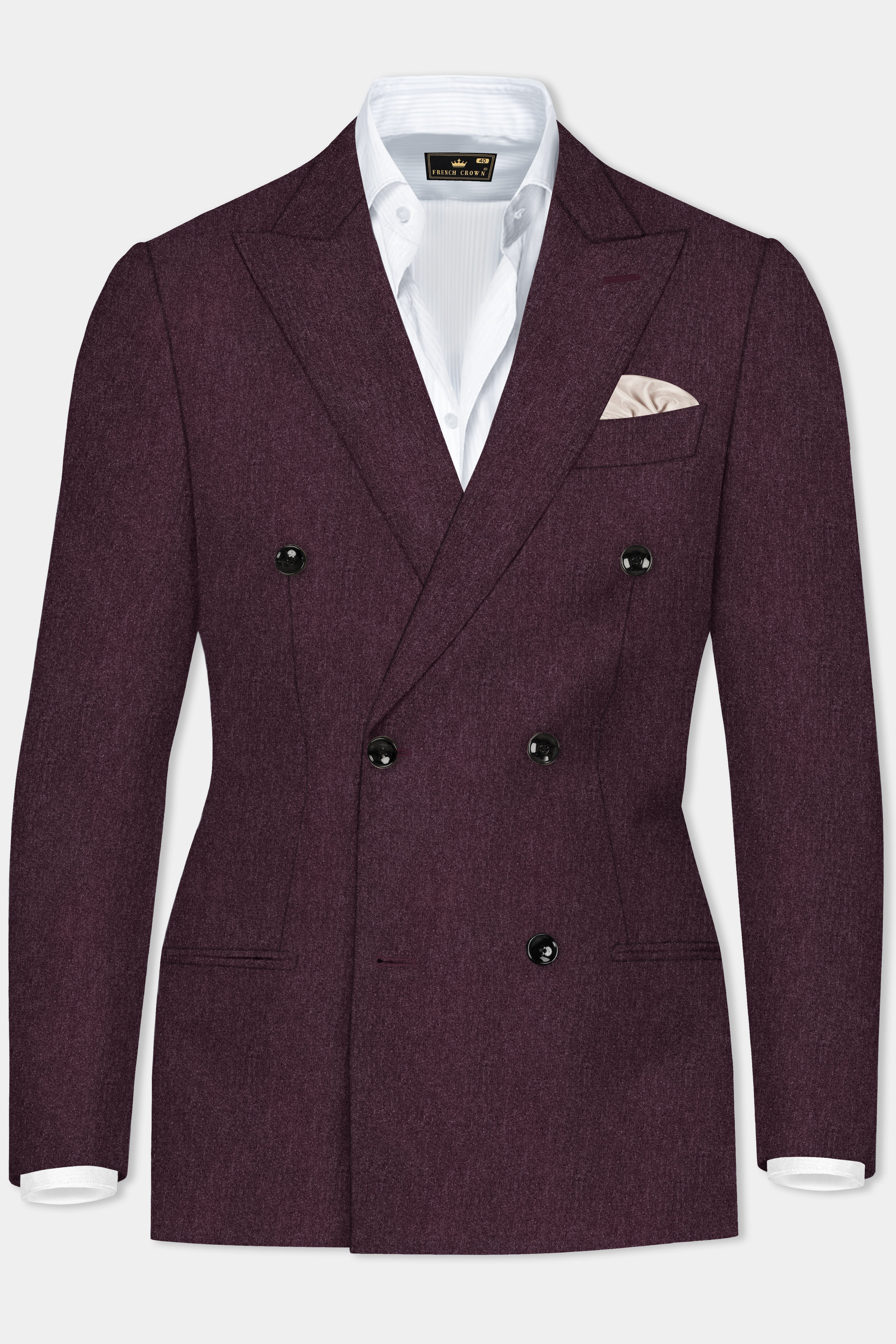 Crimson Dusk-Eclipse Maroon Textured Tweed Double Breasted Blazer