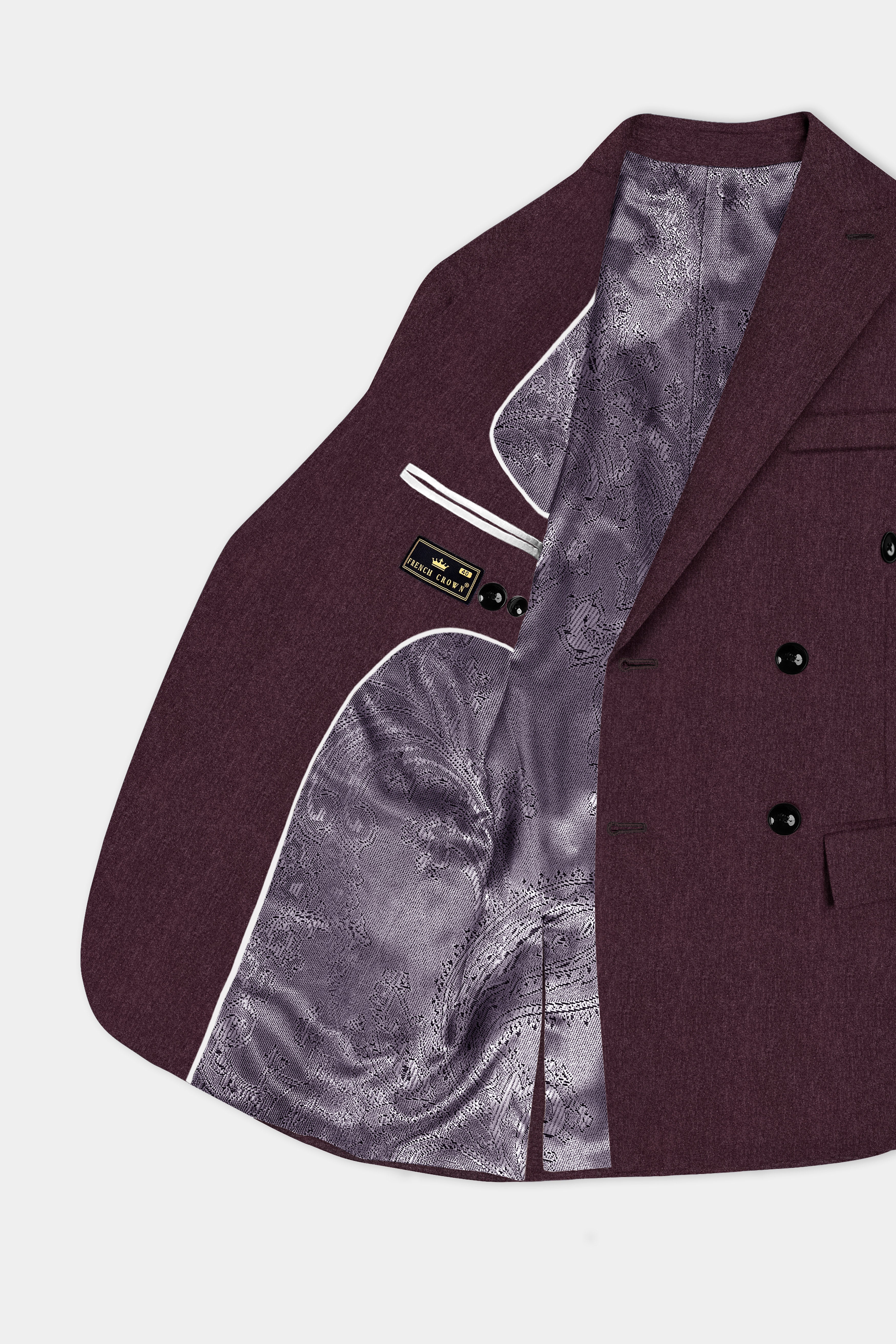 Crimson Dusk-Eclipse Maroon Textured Tweed Double Breasted Blazer