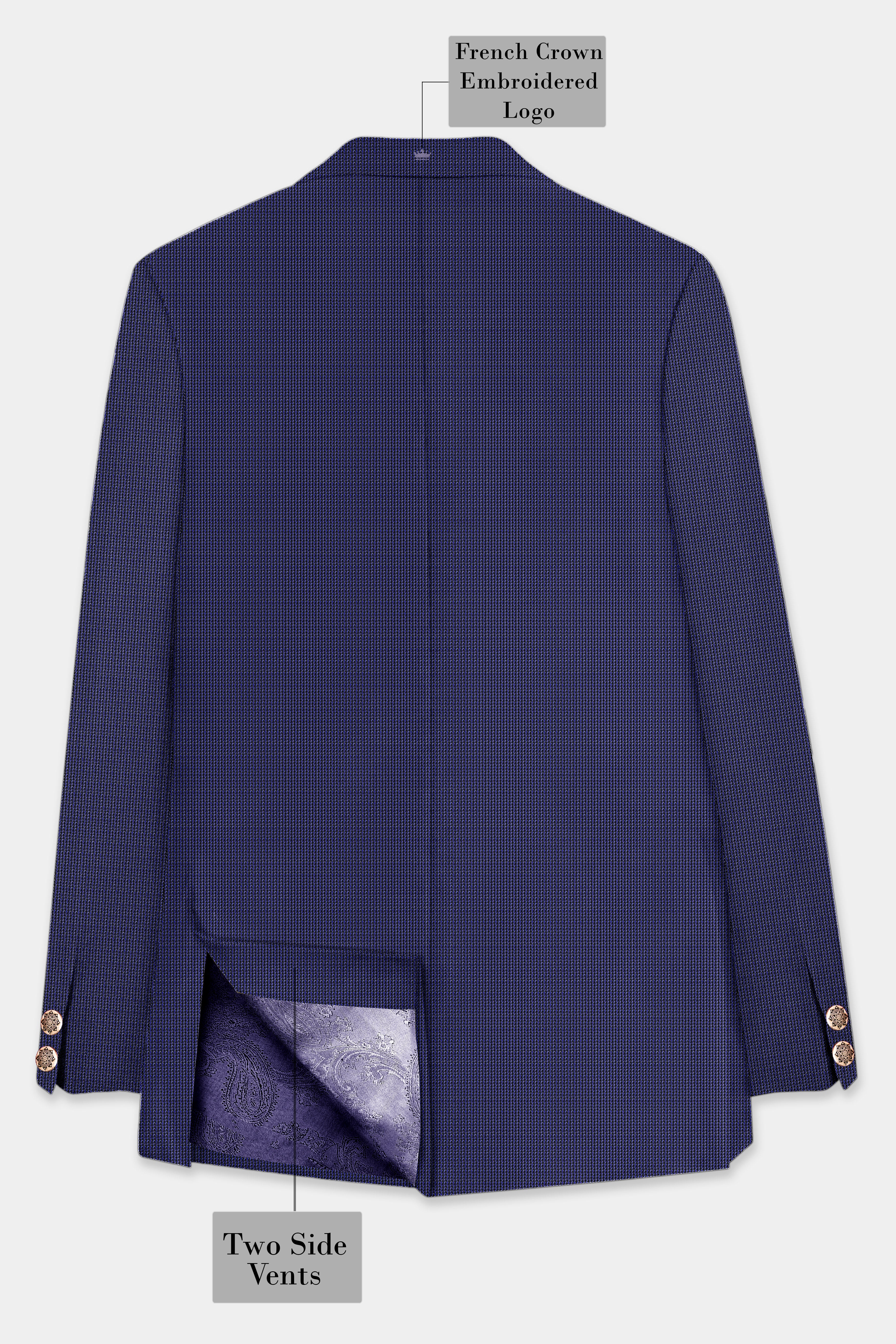 Azure Crest-Topaz Blue houndstooth Textured Wool Rich Cross Placket Bandhgala Blazer