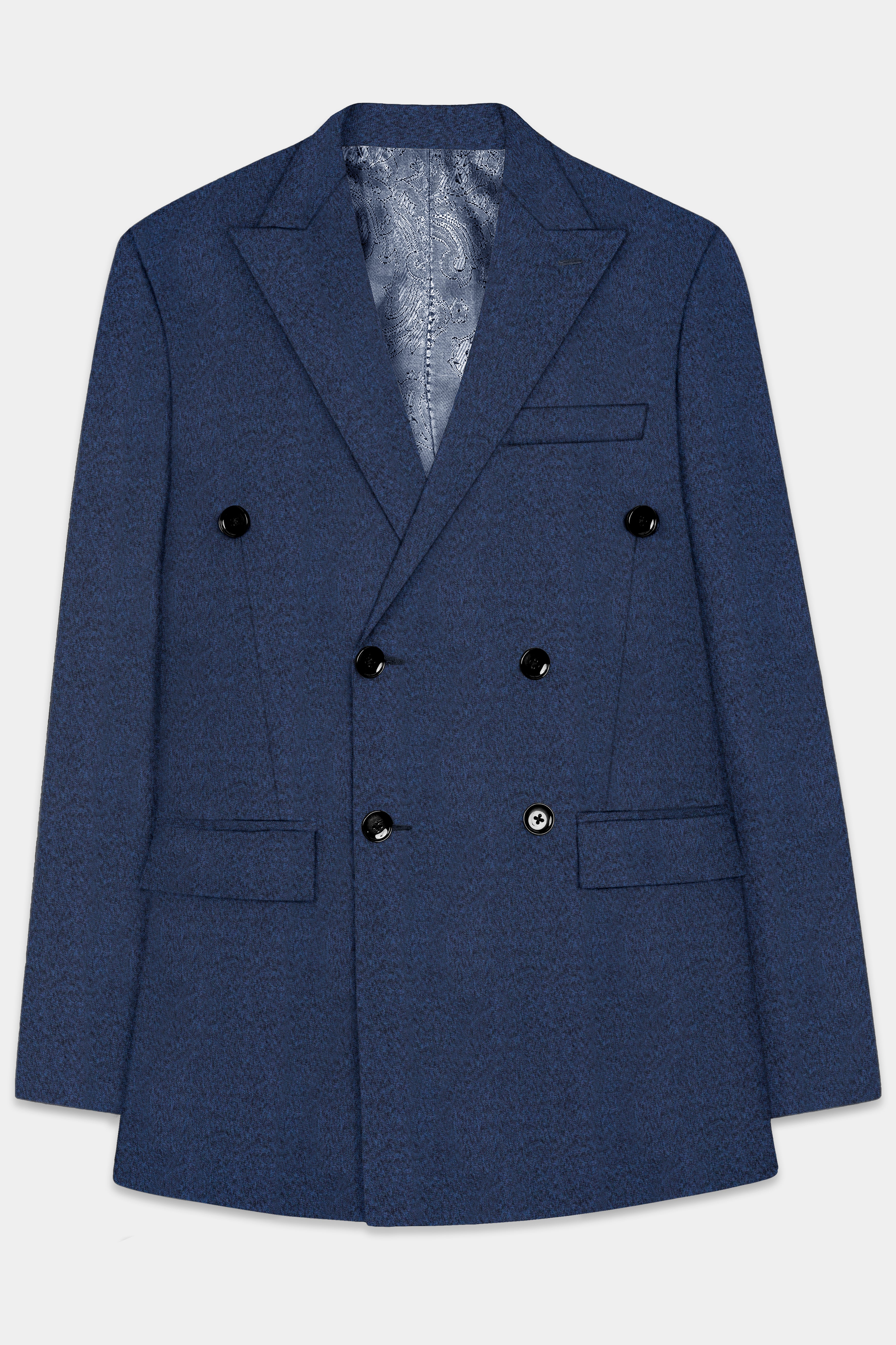 Nautical Crest-Martinique Blue Textured Cotton Double Breasted Blazer