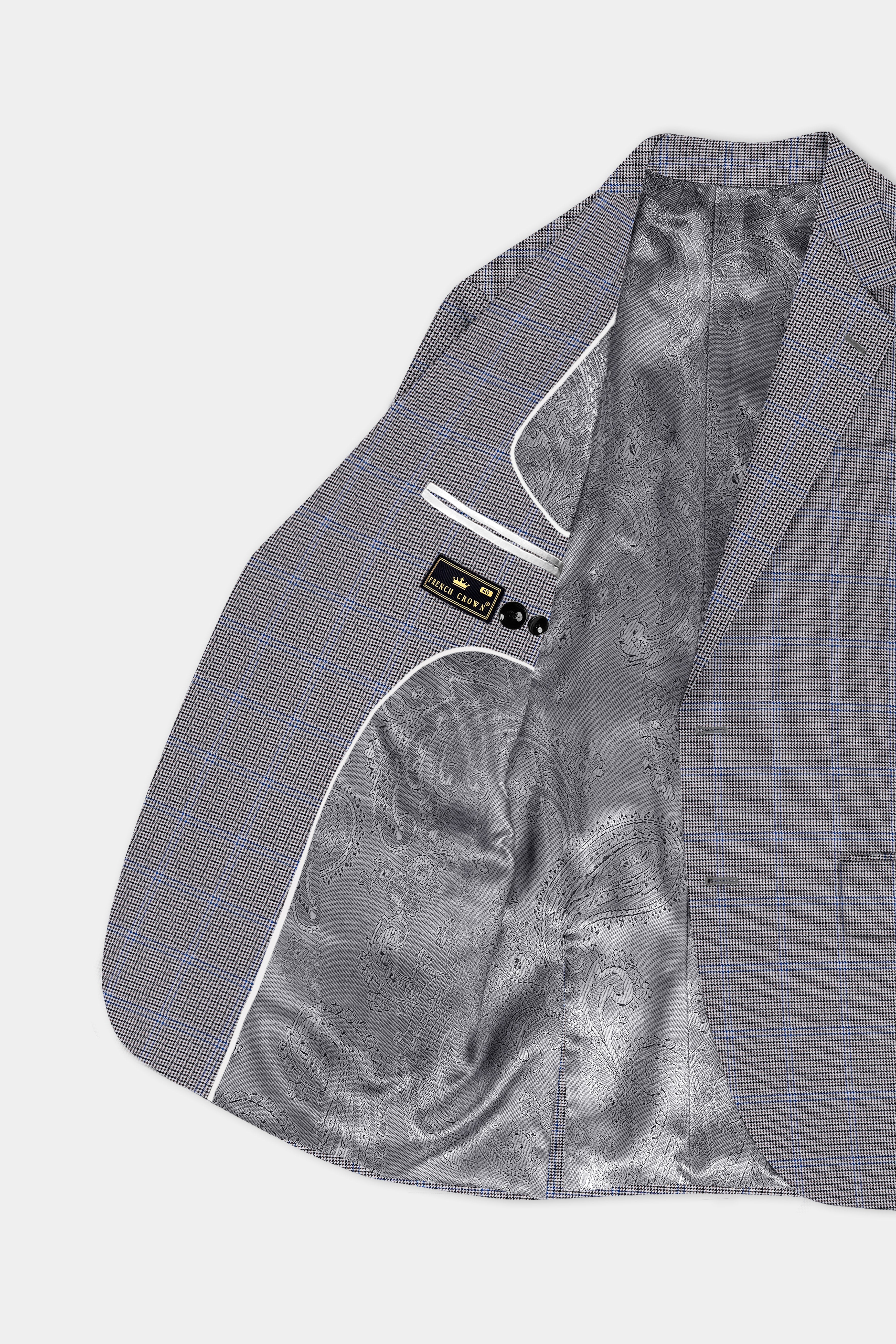 Aristo Blue-Dolphin Gray Plaid Wool Rich Single Breasted Blazer