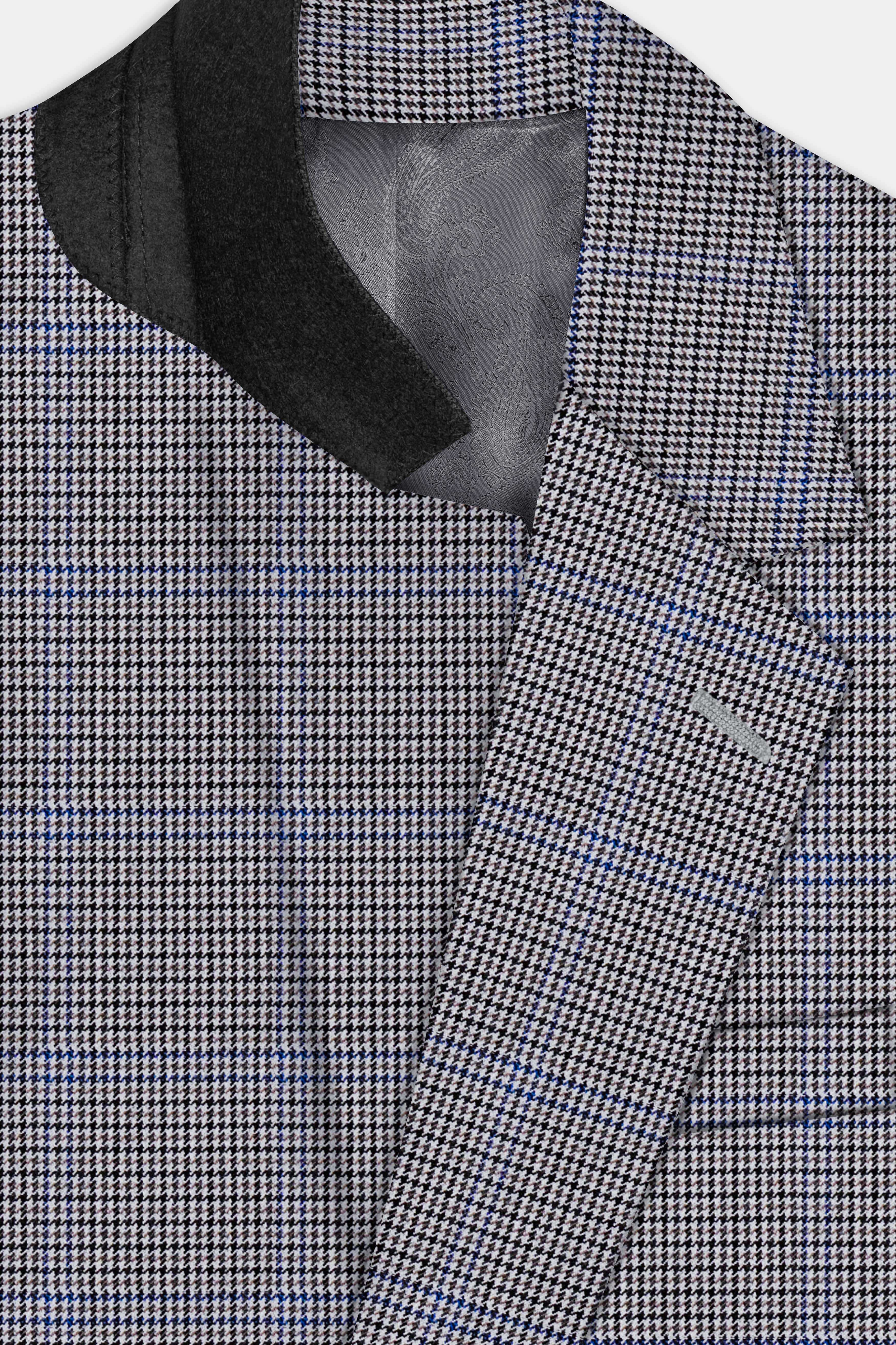 Aristo Blue-Dolphin Gray Plaid Wool Rich Single Breasted Blazer