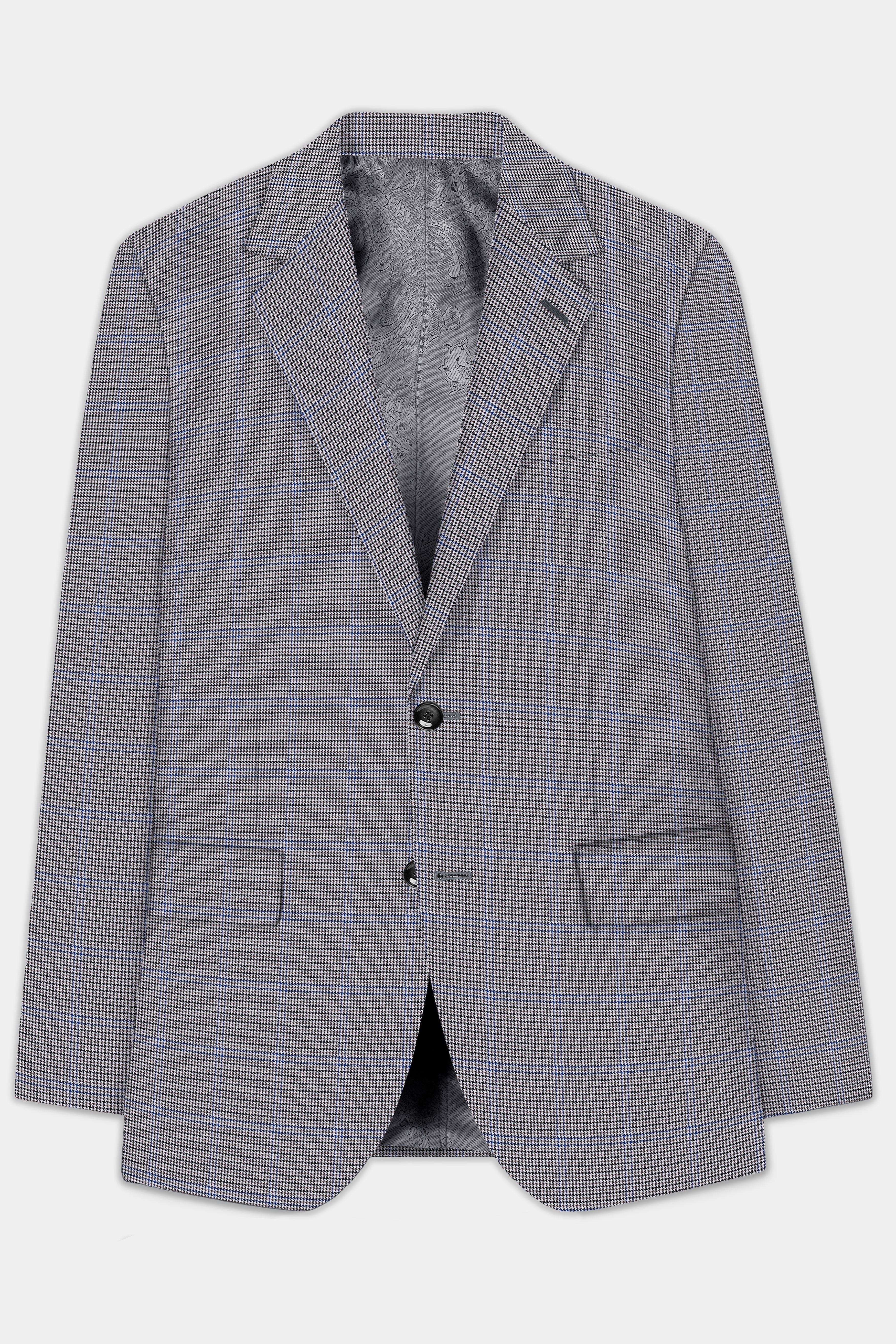 Aristo Blue-Dolphin Gray Plaid Wool Rich Single Breasted Blazer