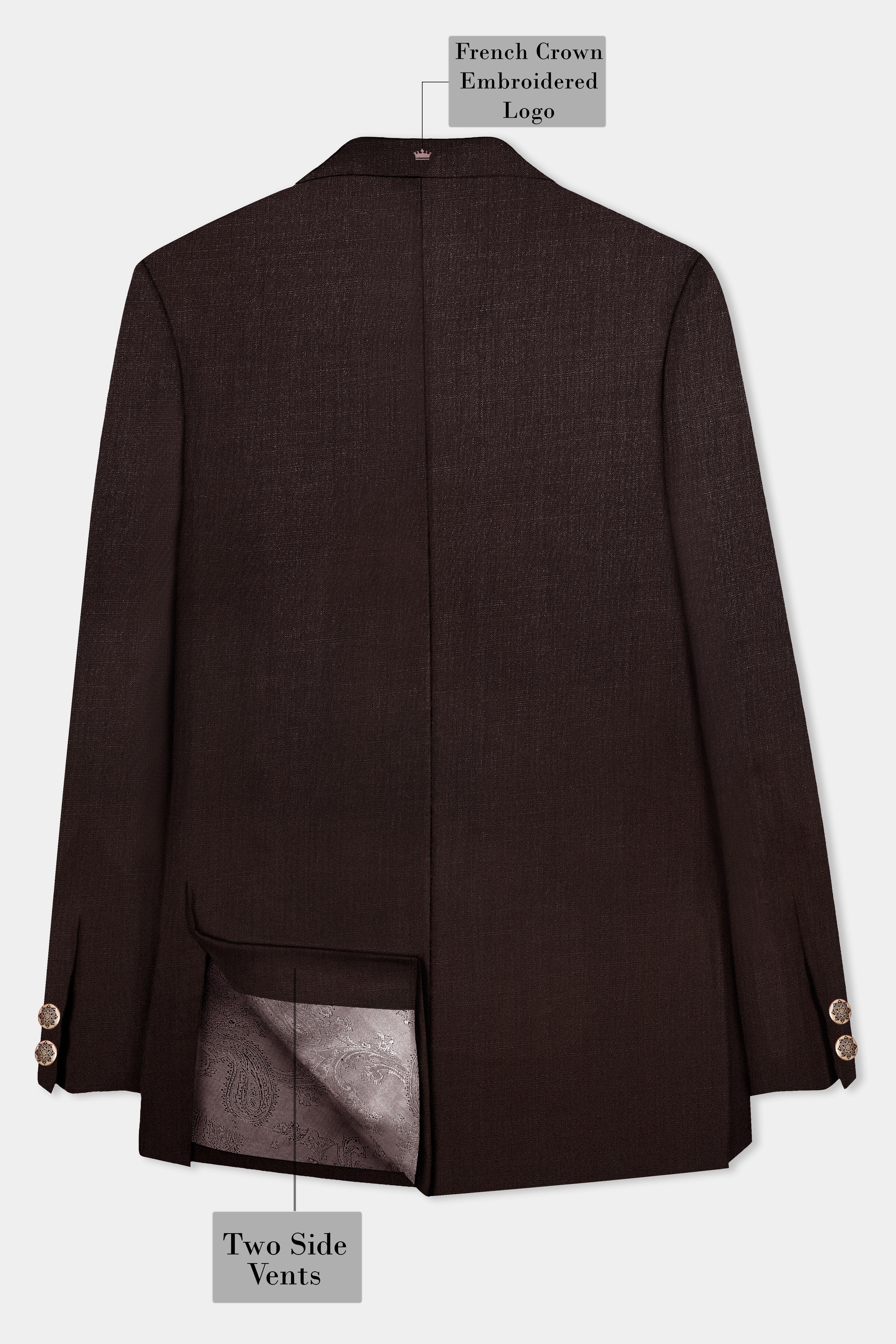 Espresso-Hickory Brown Solid Wool Rich Bandhgala Slight Stretch Blazer