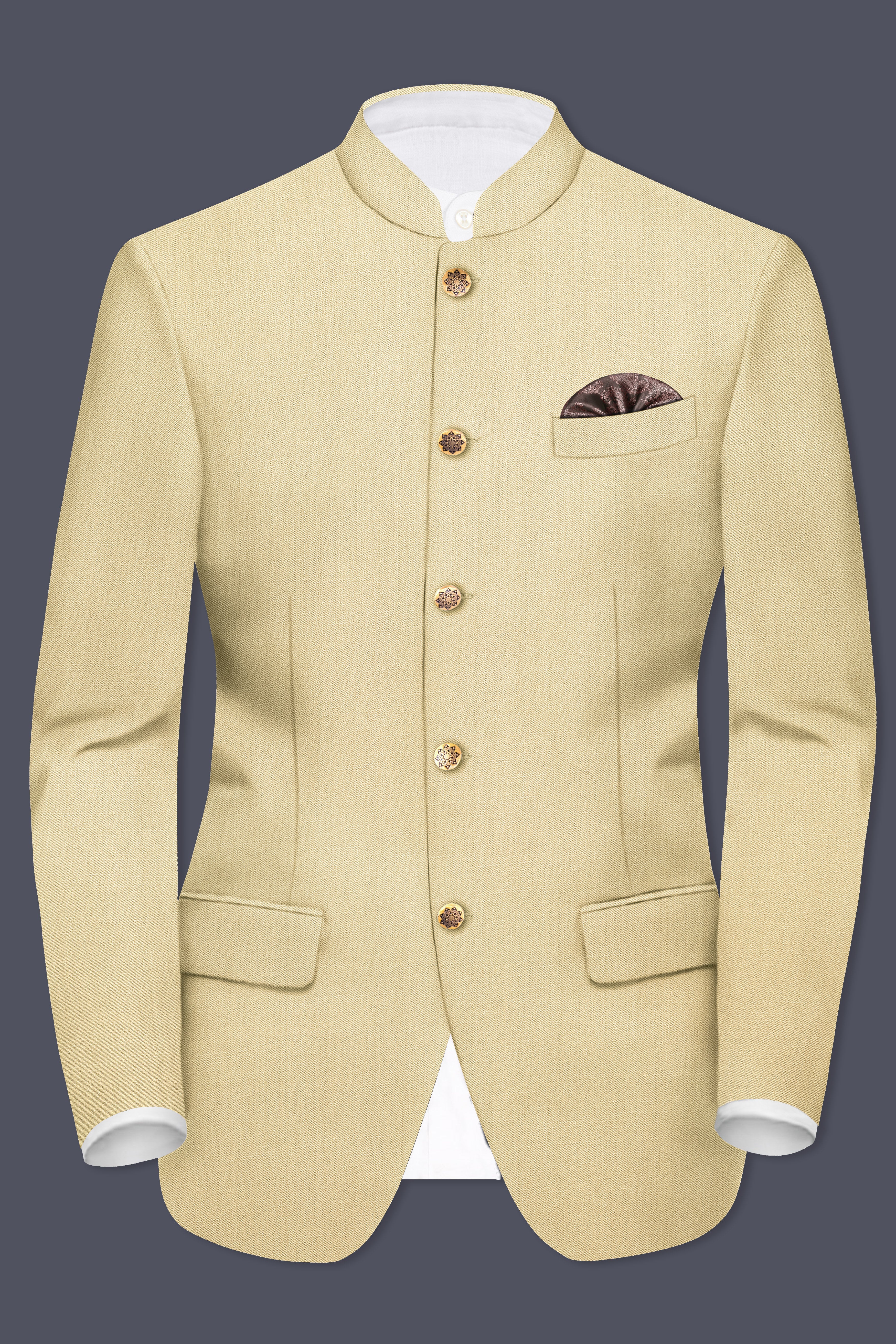 Ecru Classic-Pavlova Cream Solid Wool Rich Bandhgala Blazer