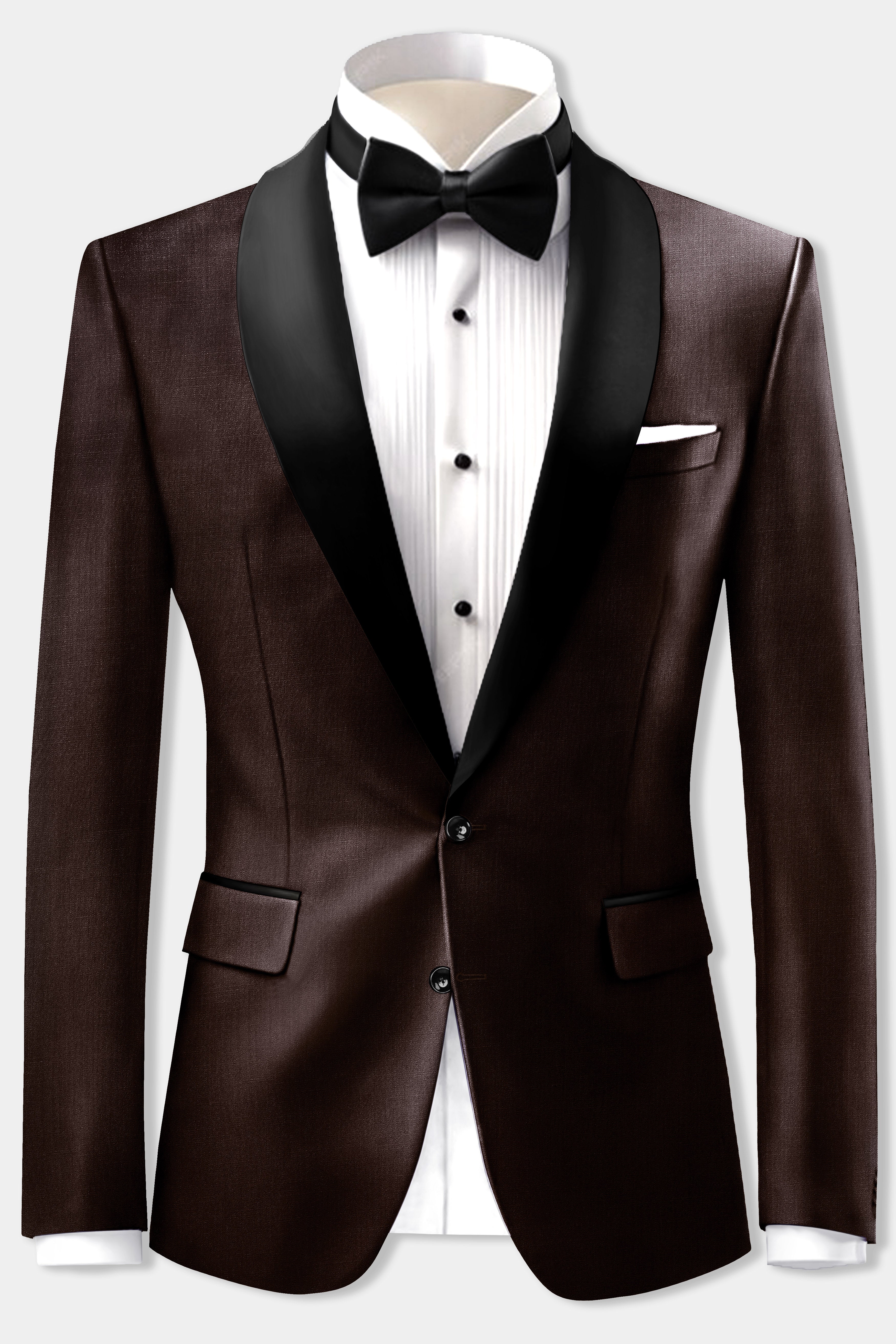 Espresso-Hickory Brown Solid Wool Rich Tuxedo Blazer