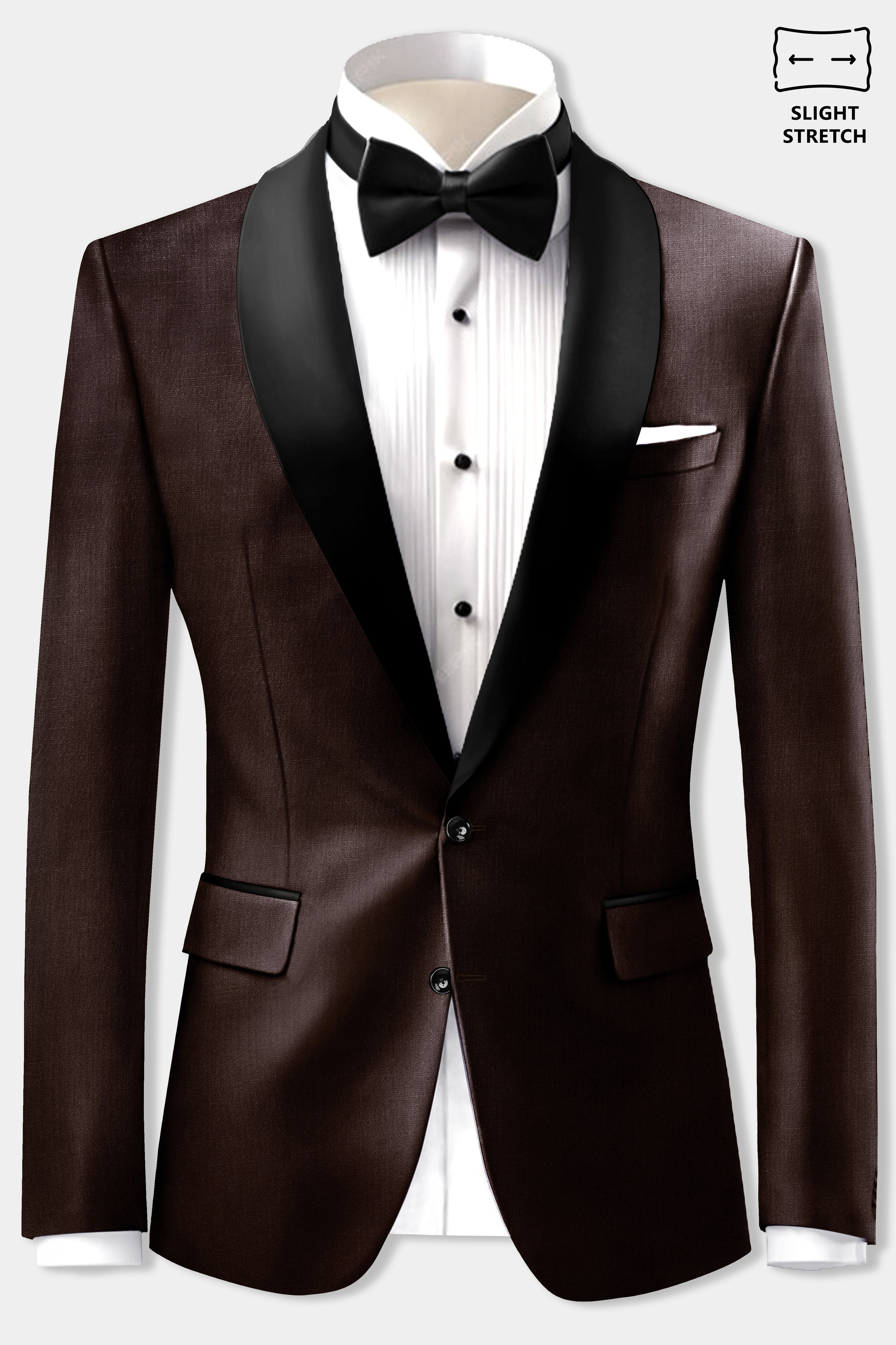 Espresso-Hickory Brown Solid Wool Rich Tuxedo Slight Stretch Blazer