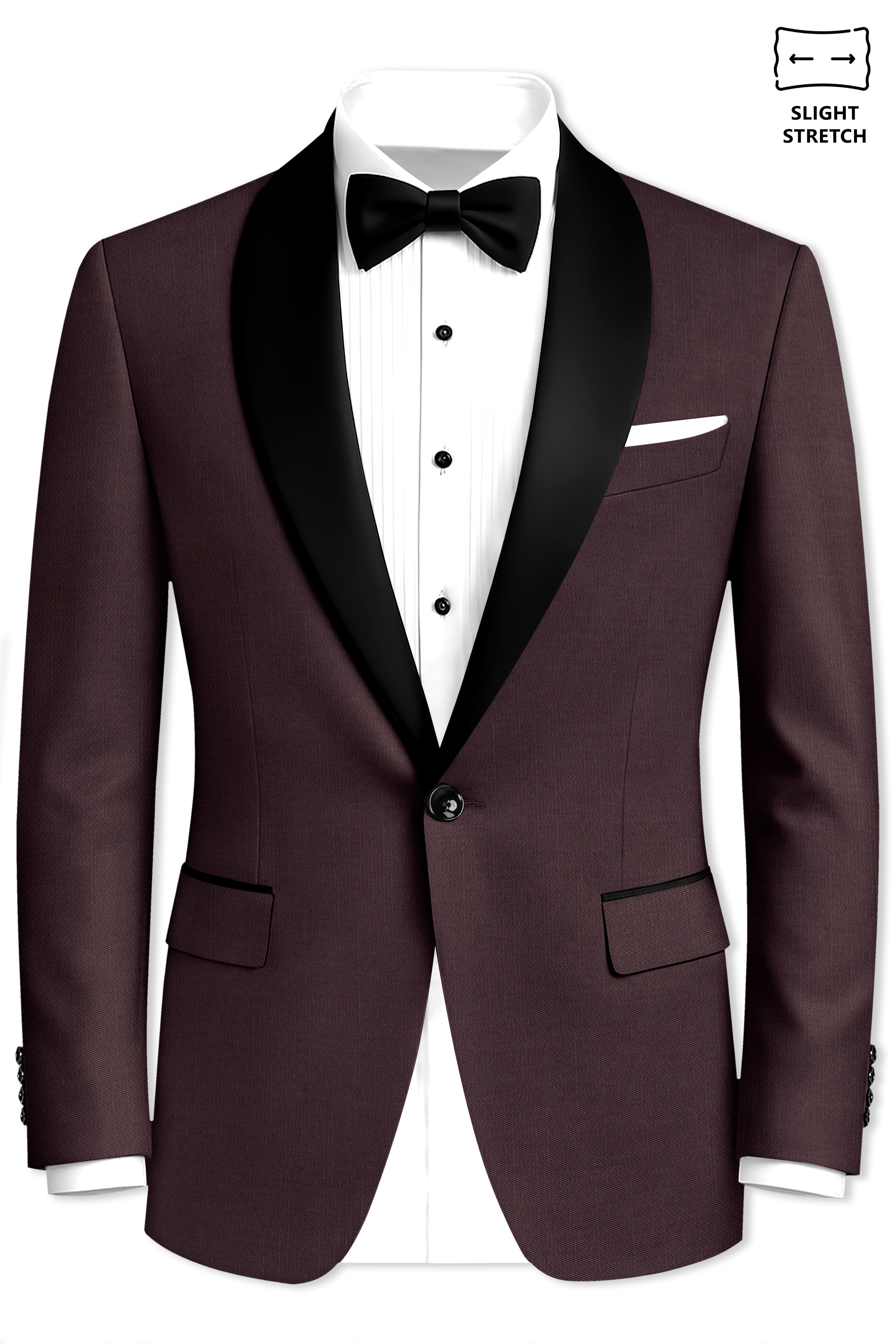 Espresso-Hickory Brown Solid Wool Rich Tuxedo Slight Stretch Blazer