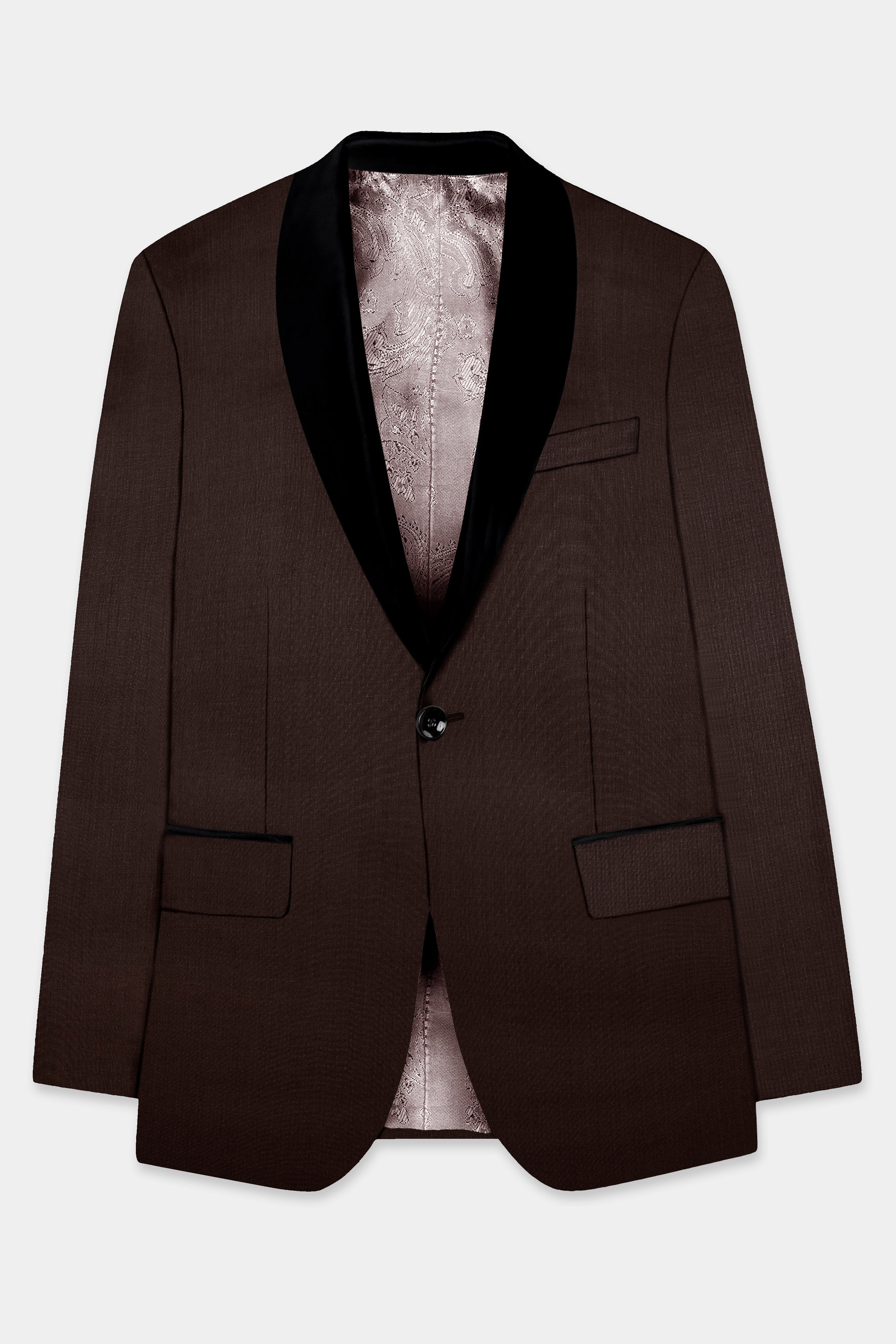 Espresso-Hickory Brown Solid Wool Rich Tuxedo Slight Stretch Blazer