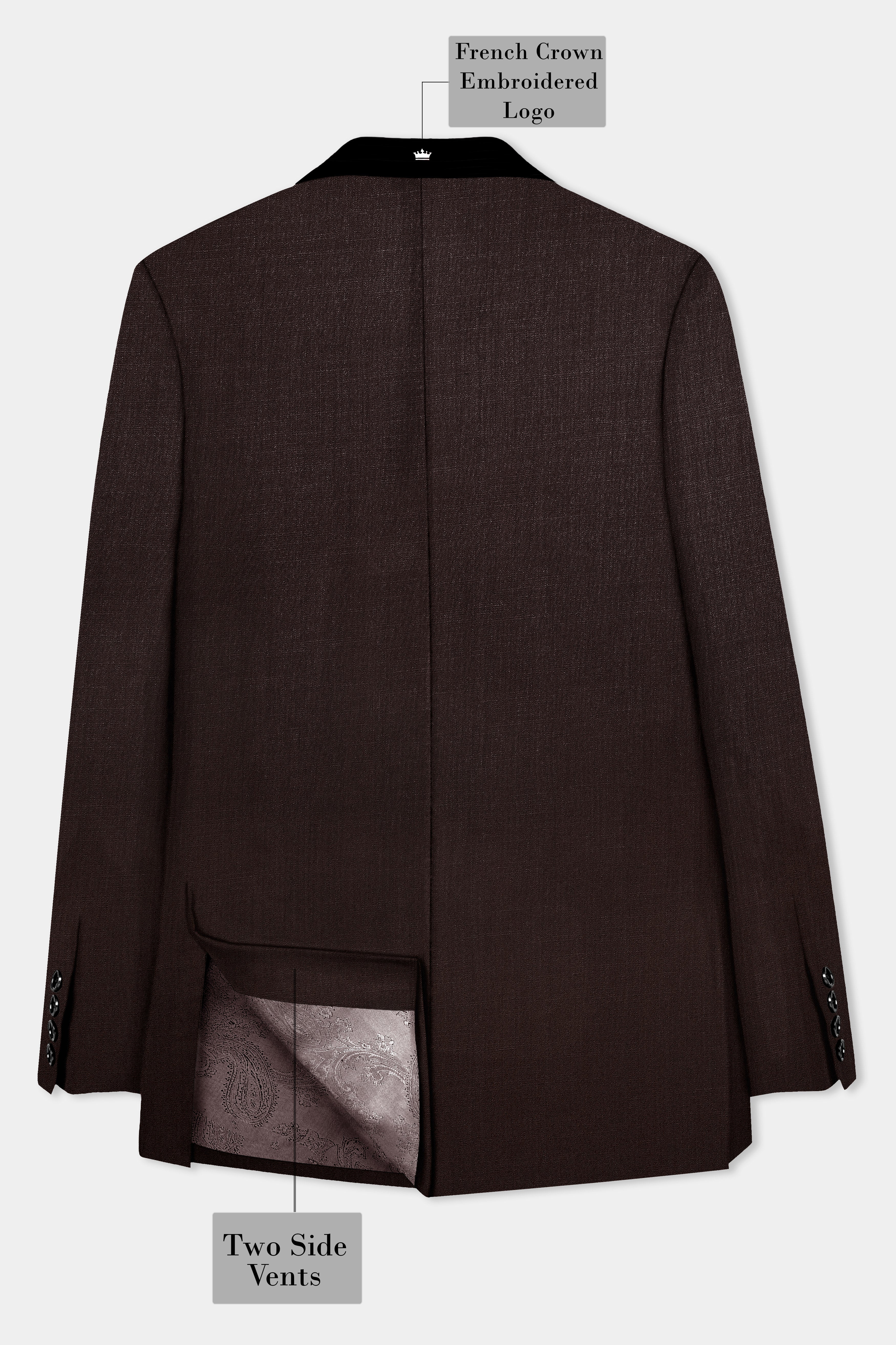 Espresso-Hickory Brown Solid Wool Rich Tuxedo Slight Stretch Blazer