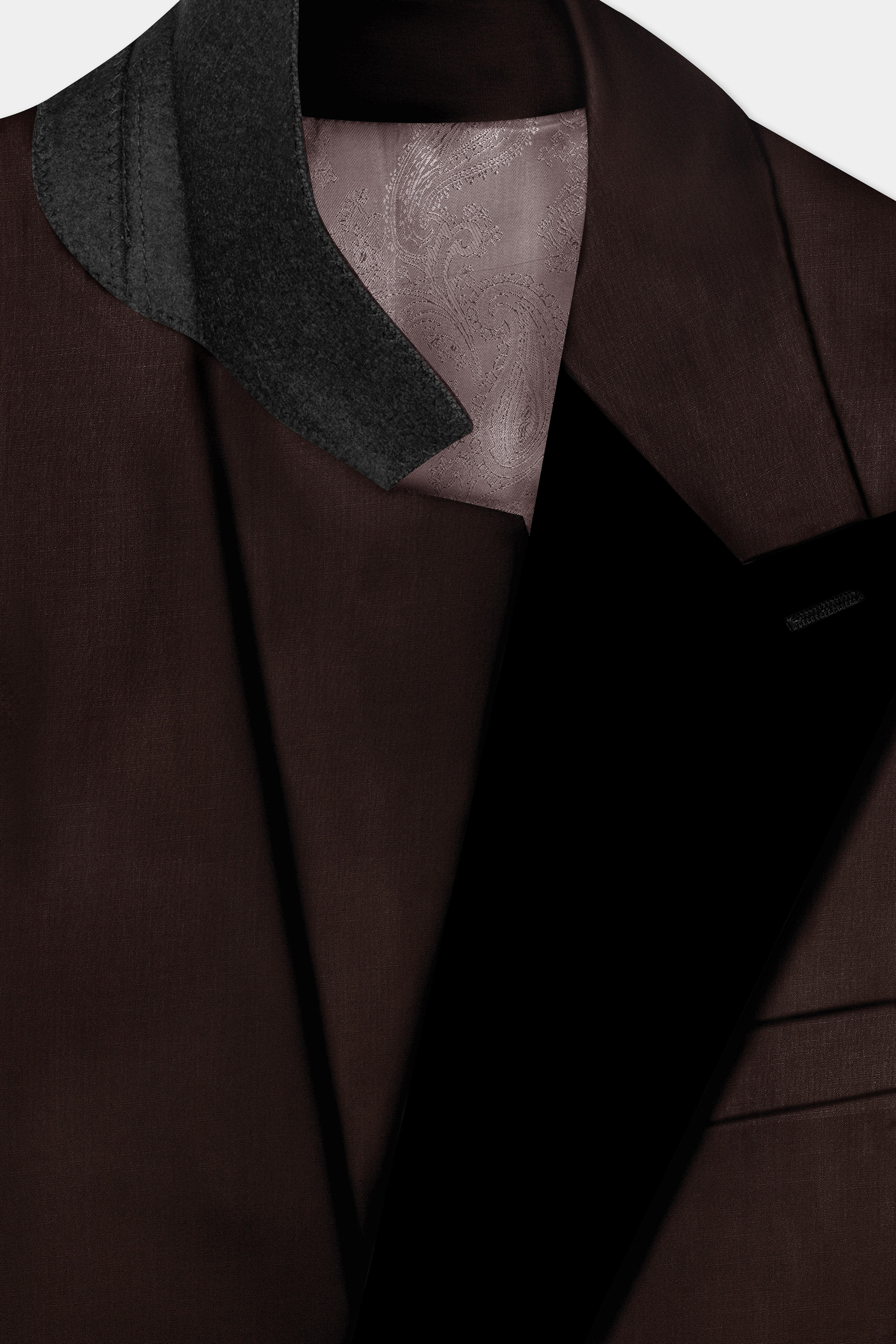 Espresso-Hickory Brown Solid Wool Rich Peak Lapel Tuxedo Slight Stretch Blazer