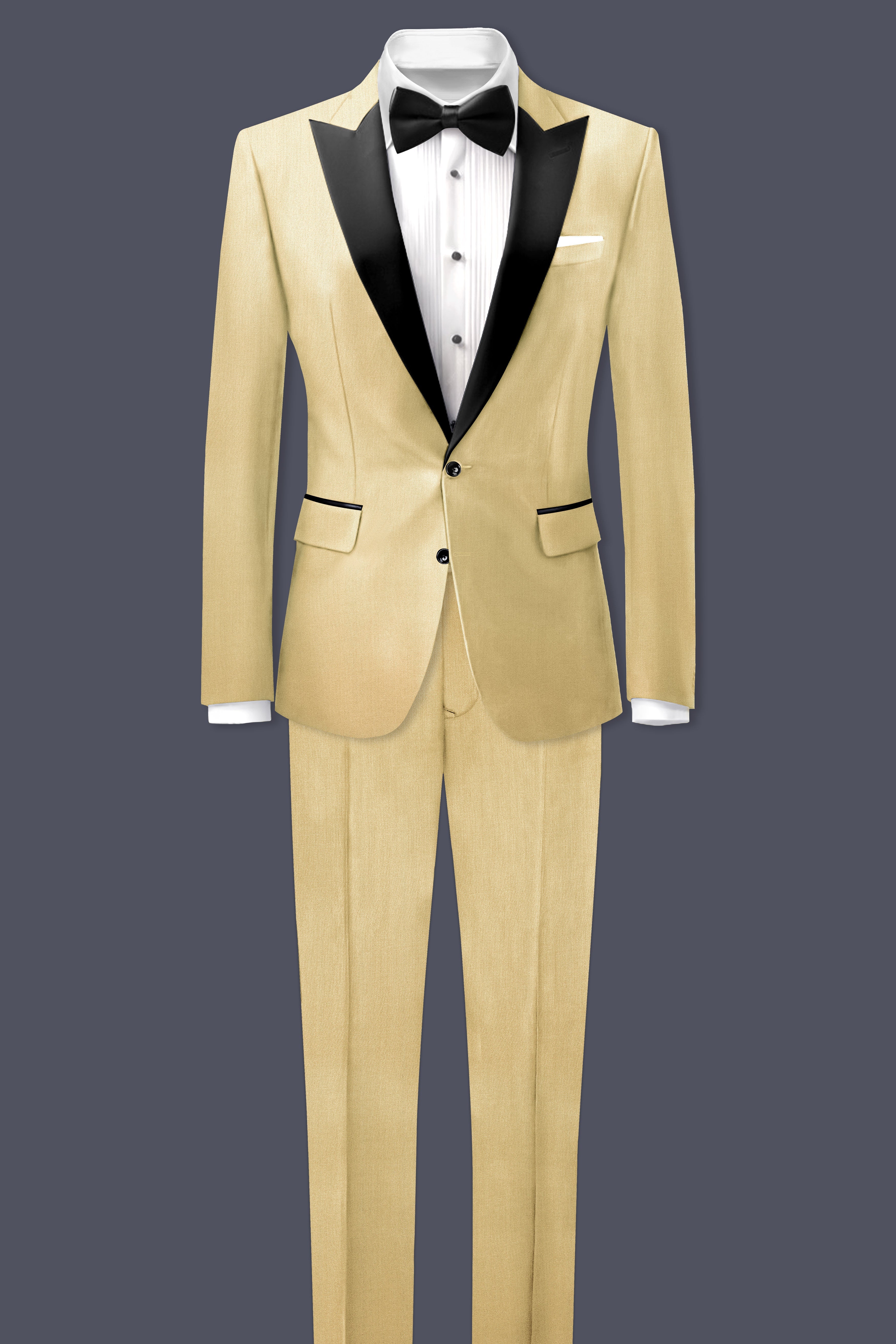 Ecru Classic-Pavlova Cream Solid Wool Rich Peak Lapel Tuxedo Blazer