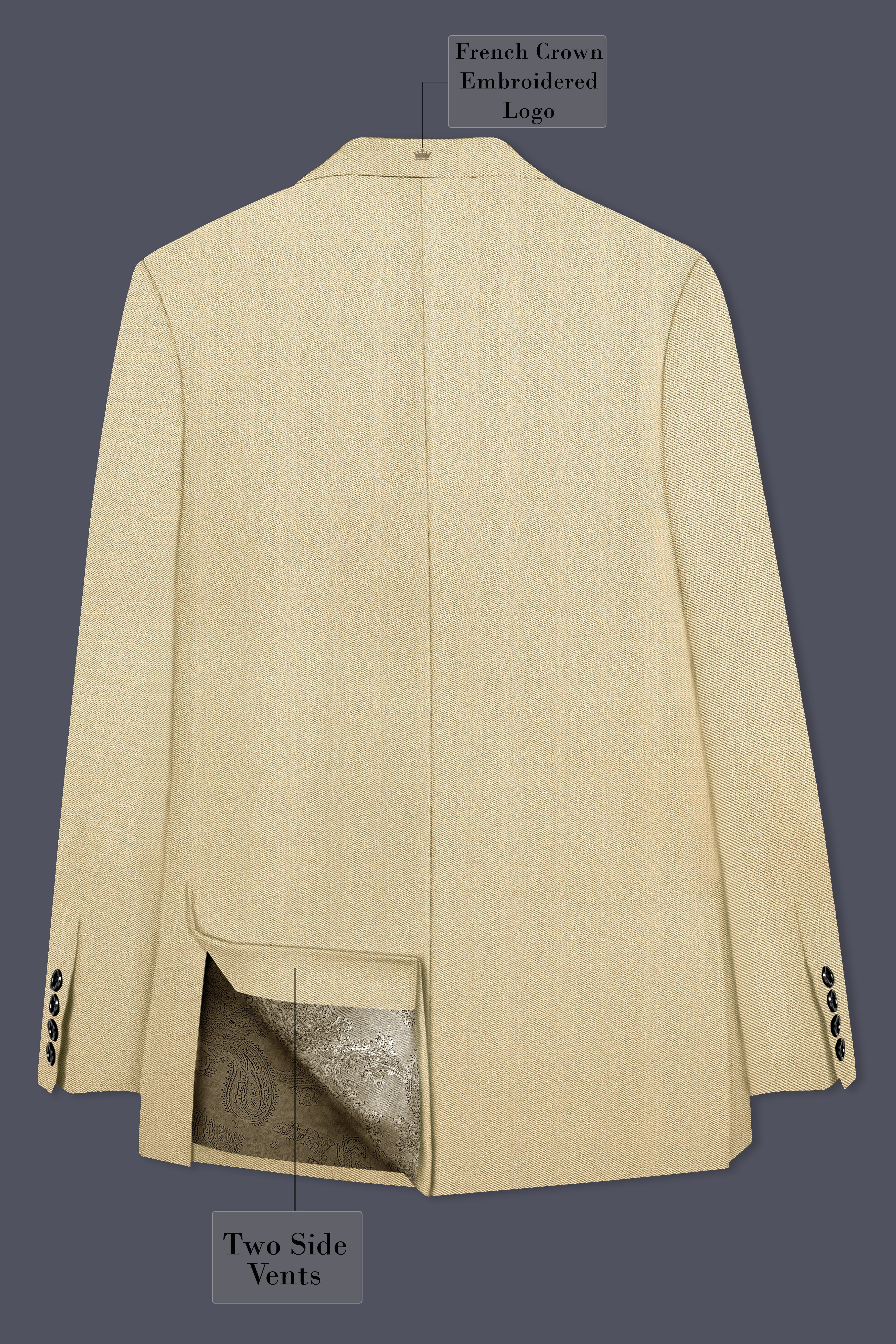 Ecru Classic-Pavlova Cream Solid Wool Rich Peak Lapel Tuxedo Blazer