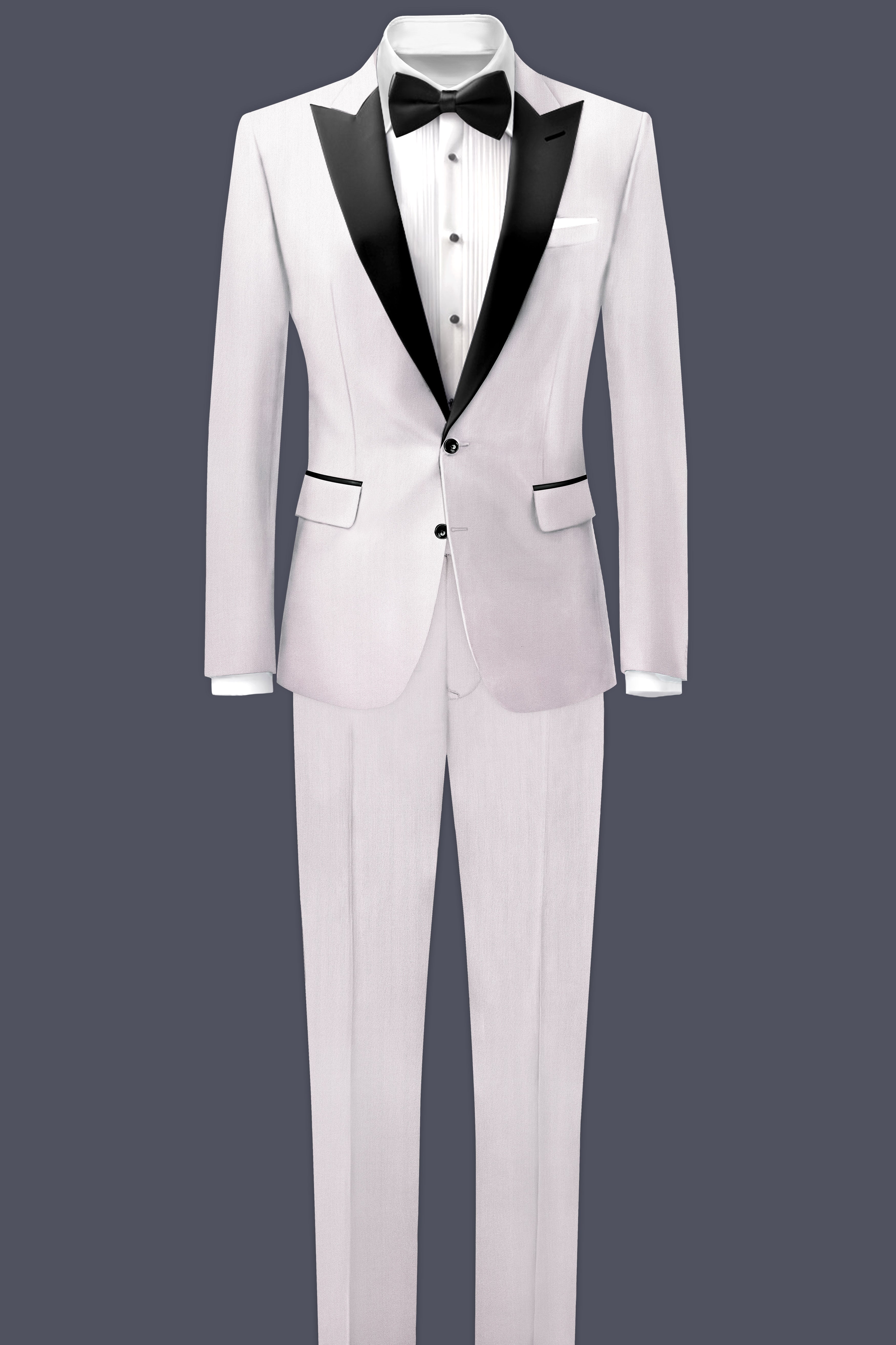 Frost Gray-Glacier Solid Wool Rich Peak Lapel Tuxedo Blazer