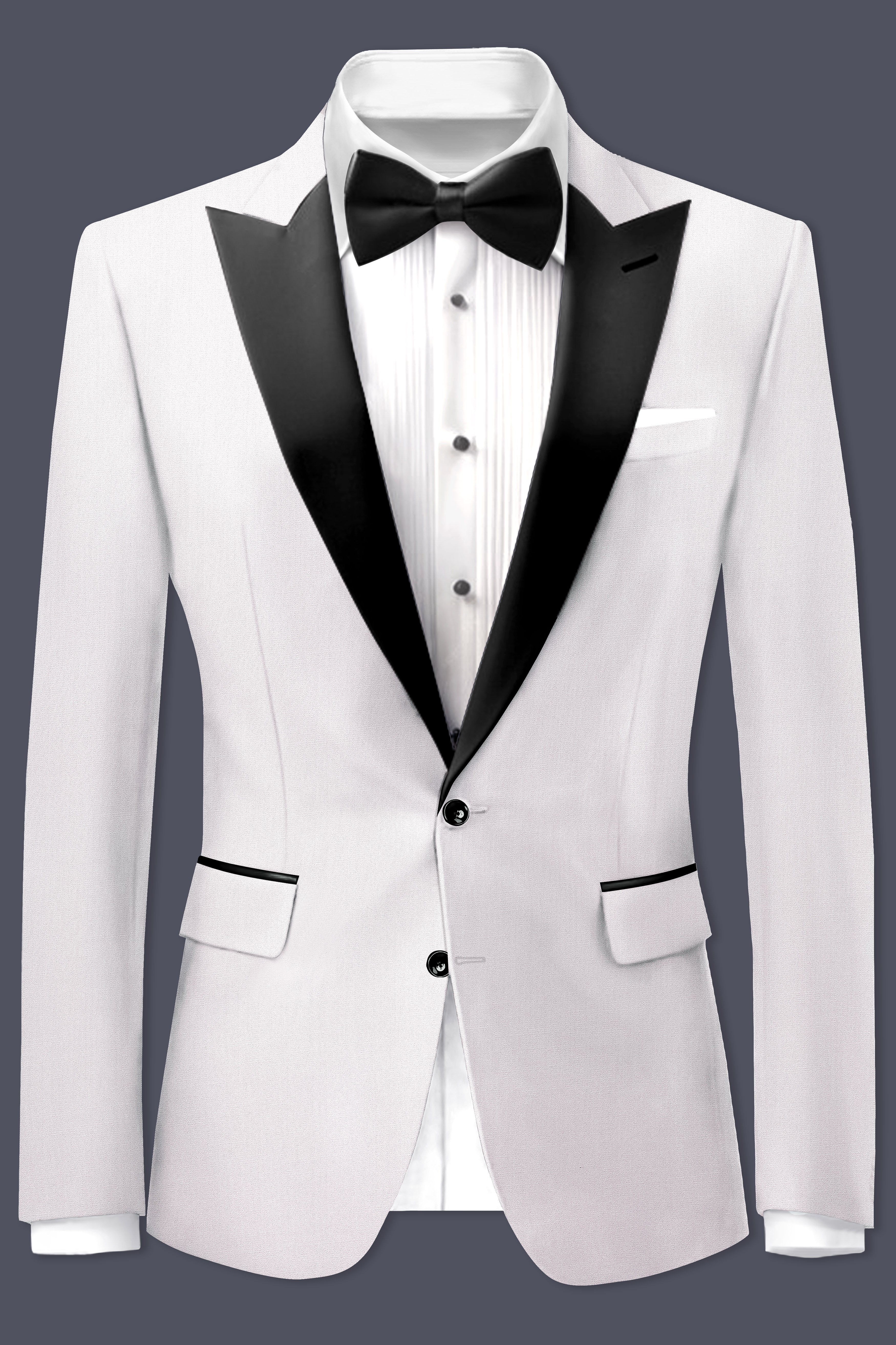 Frost Gray-Glacier Solid Wool Rich Peak Lapel Tuxedo Blazer