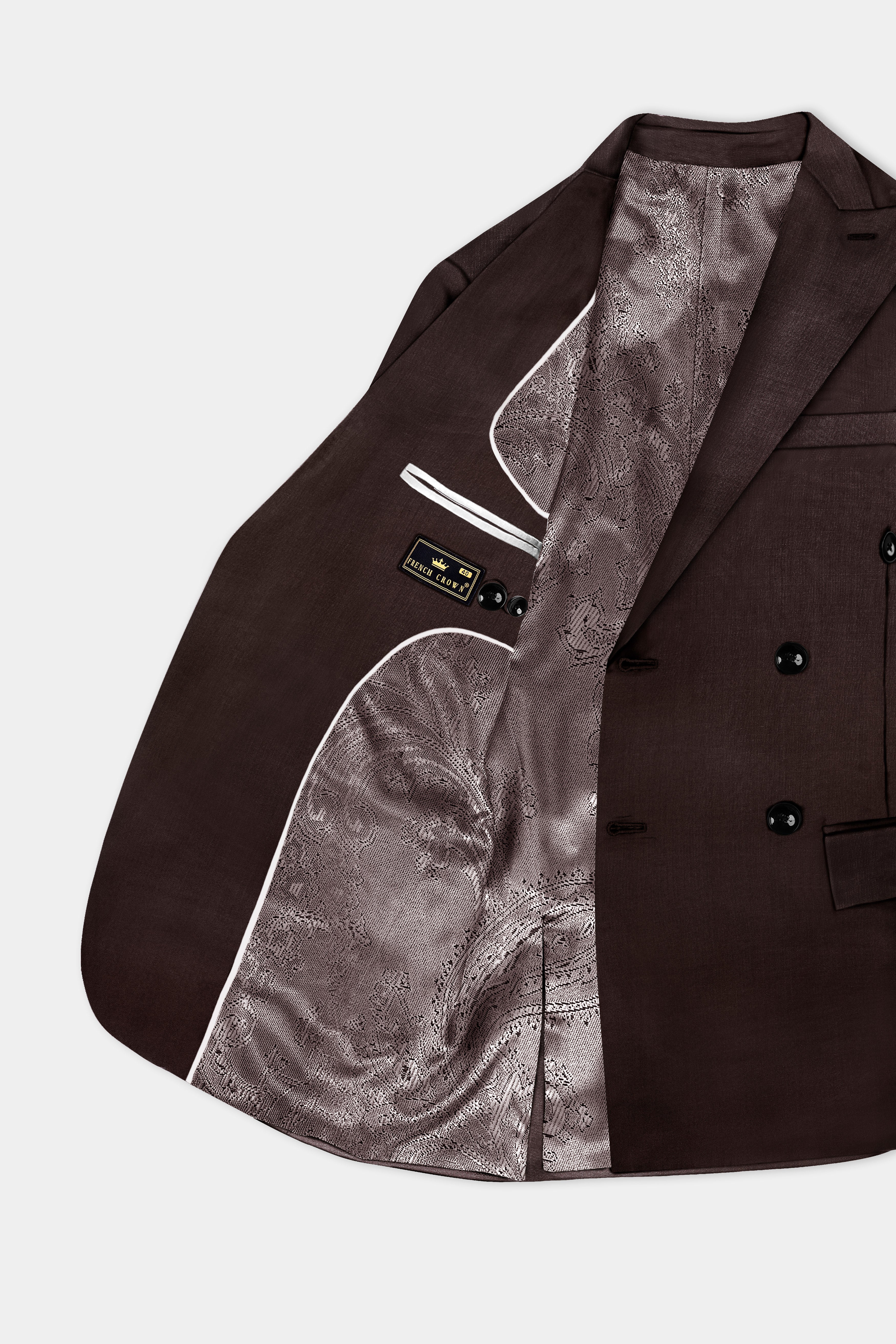 Espresso-Hickory Brown Solid Wool Rich Double Breasted Blazer