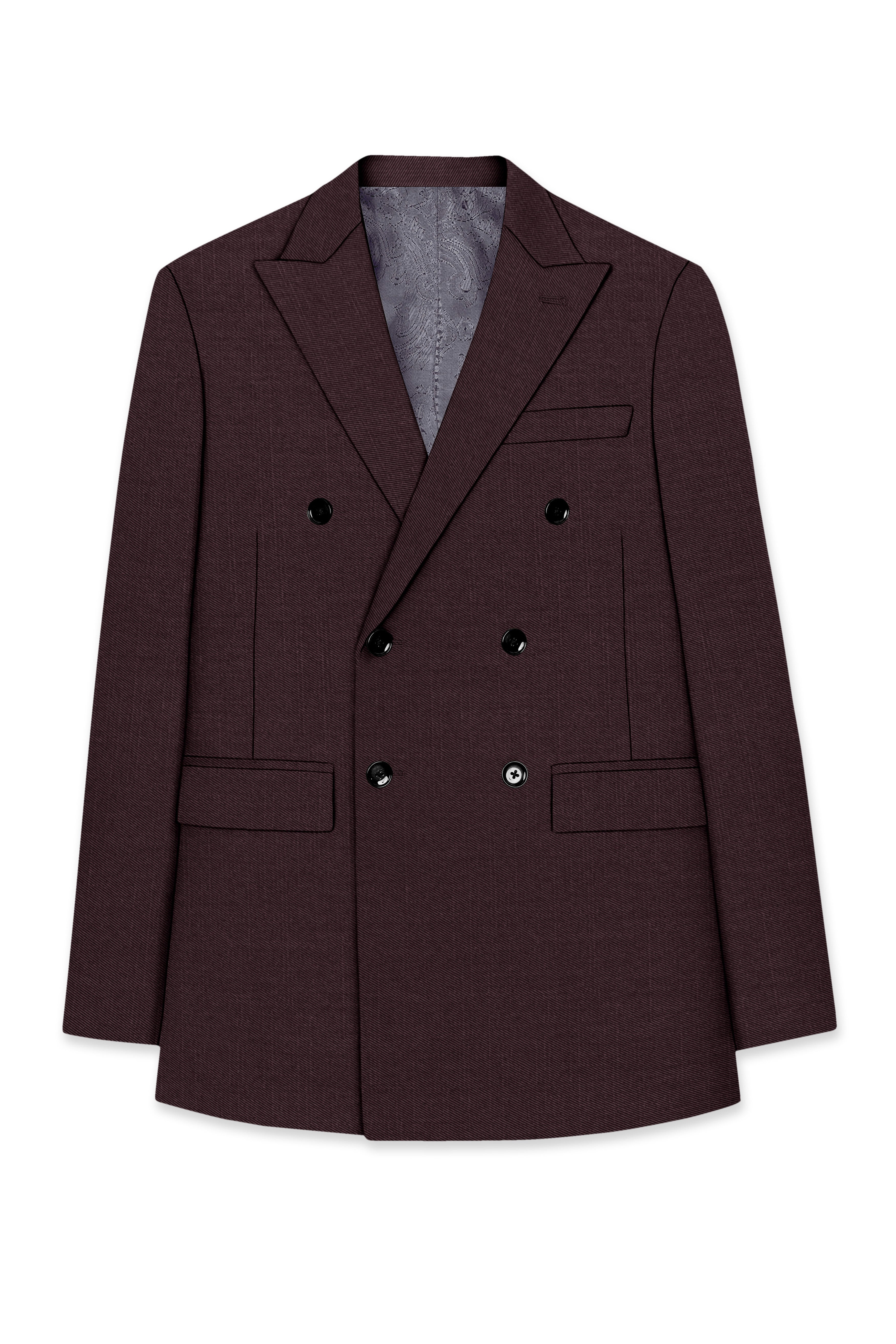 Espresso-Hickory Brown Solid Wool Rich Double Breasted Slight Stretch Blazer
