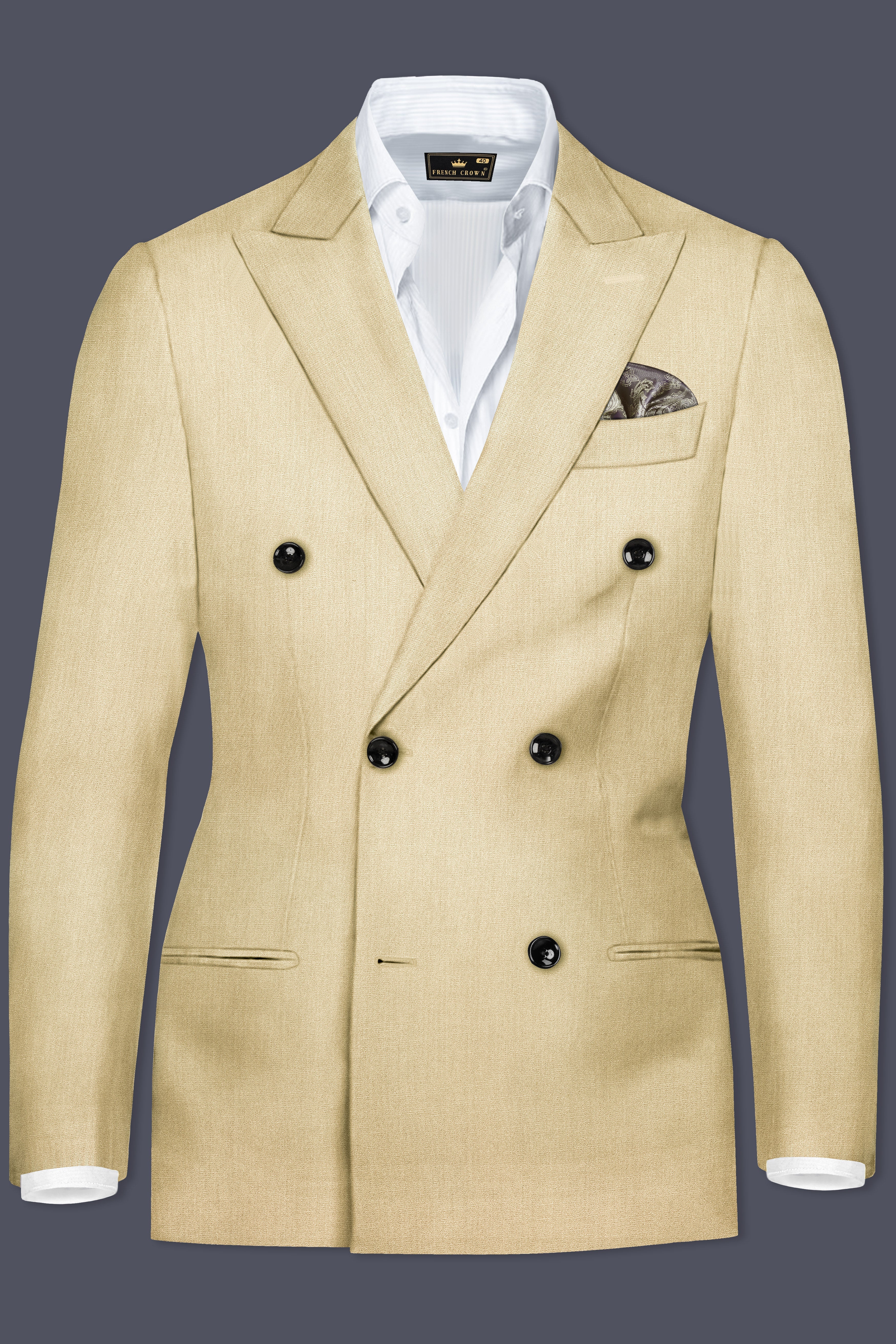 Ecru Classic-Pavlova Cream Solid Wool Rich Double Breasted Blazer