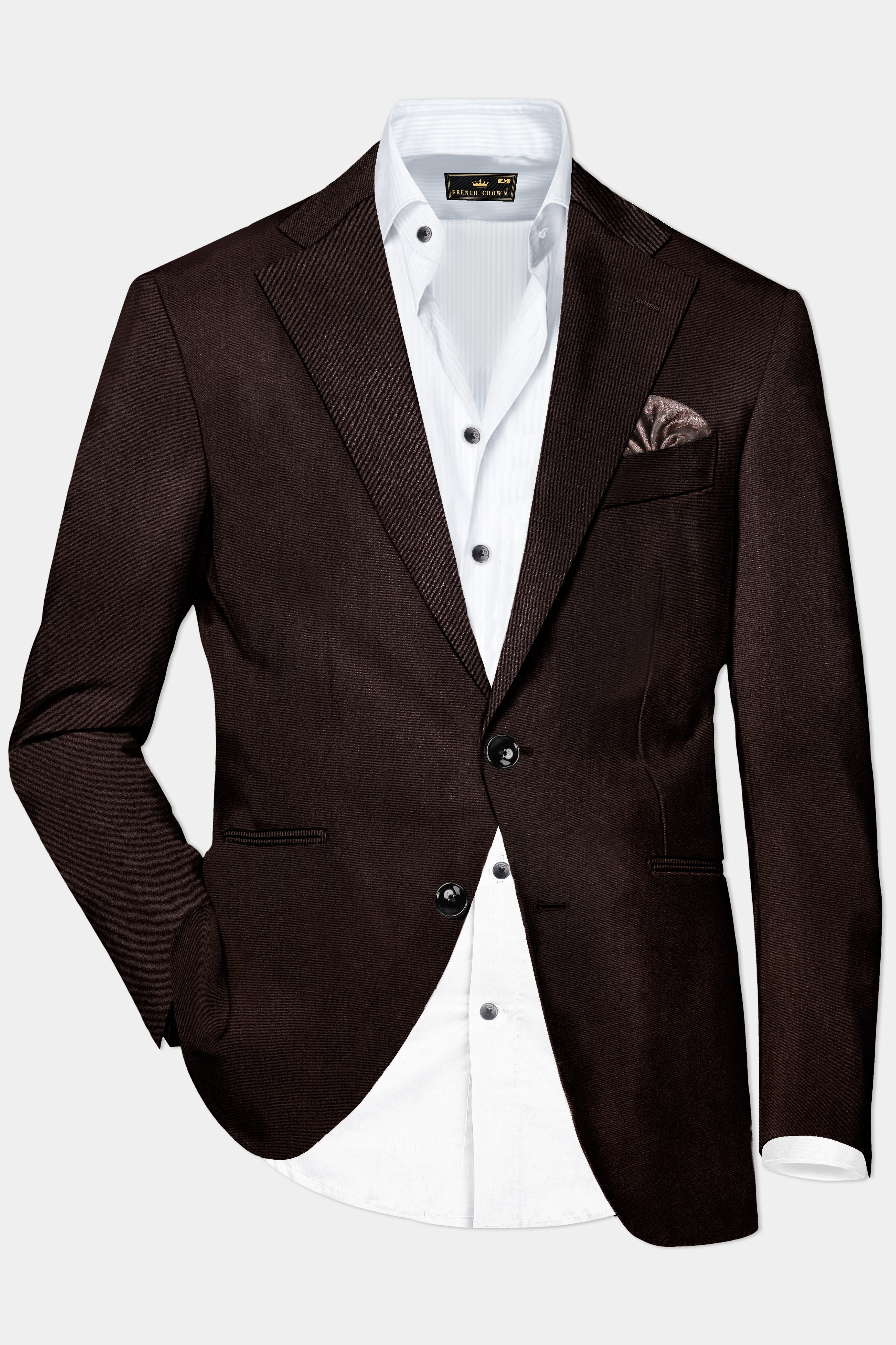 Espresso-Hickory Brown Solid Wool Rich Single Breasted Blazer