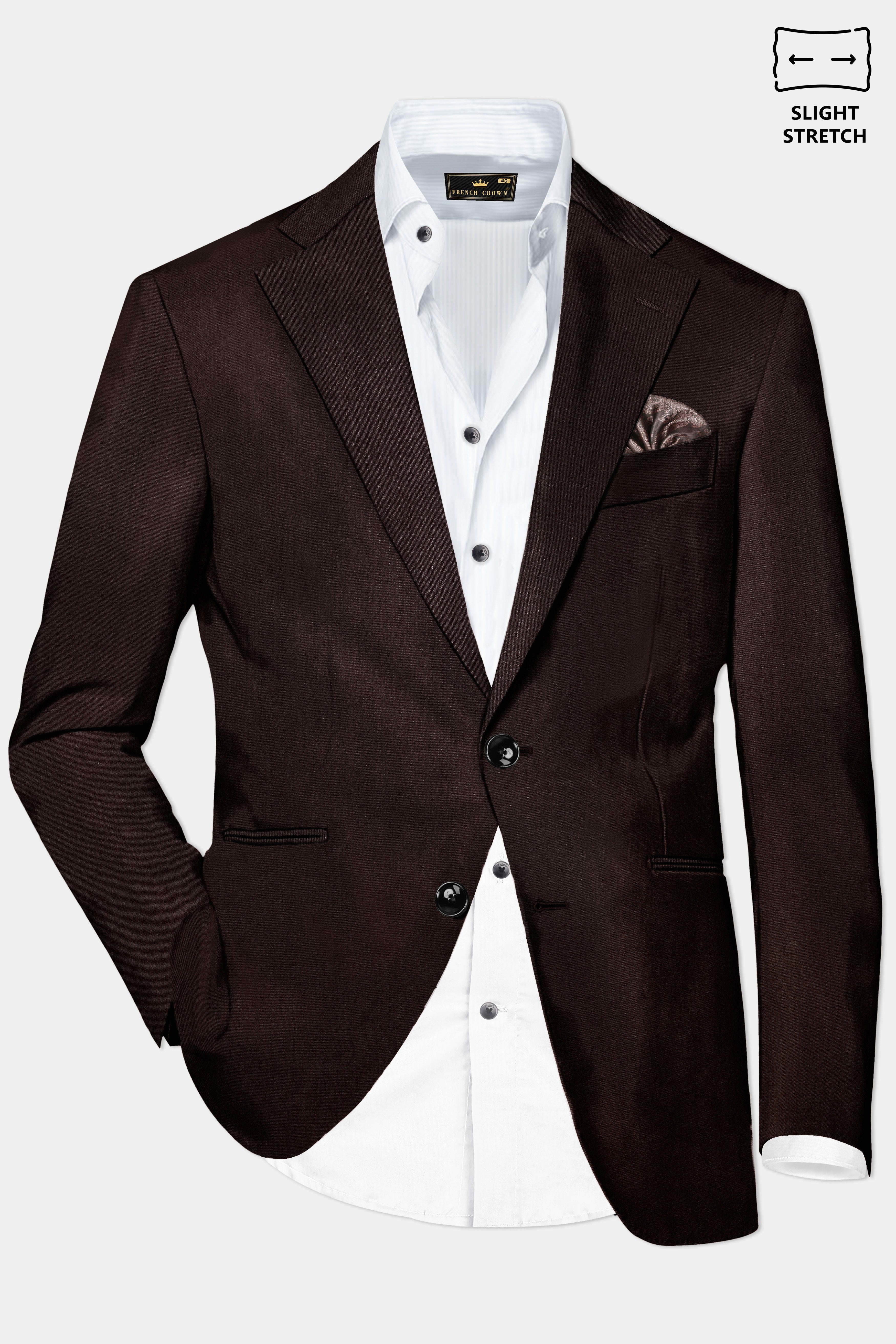 Espresso-Hickory Brown Solid Wool Rich Single Breasted Slight Stretch Blazer