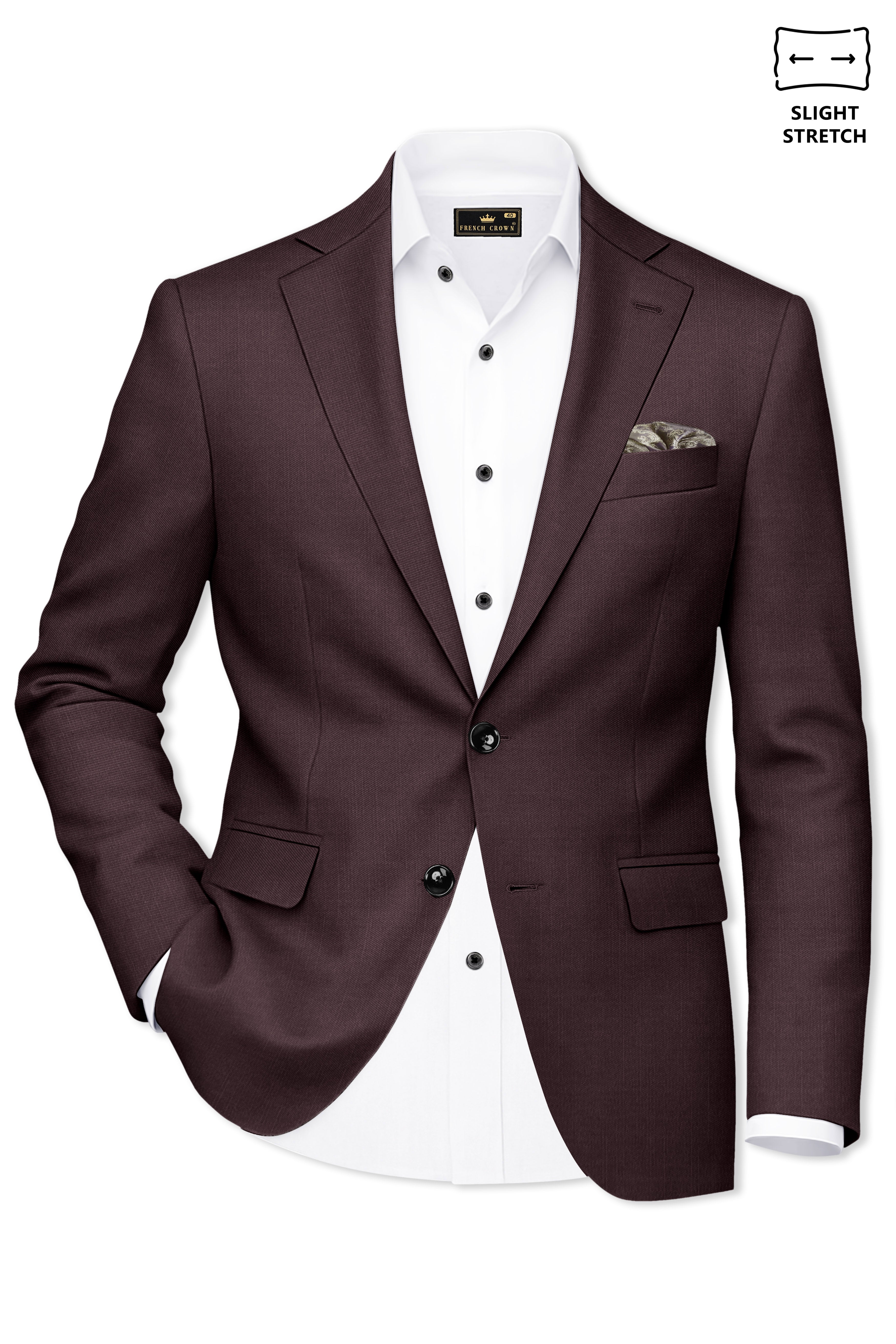 Espresso-Hickory Brown Solid Wool Rich Single Breasted Slight Stretch Blazer