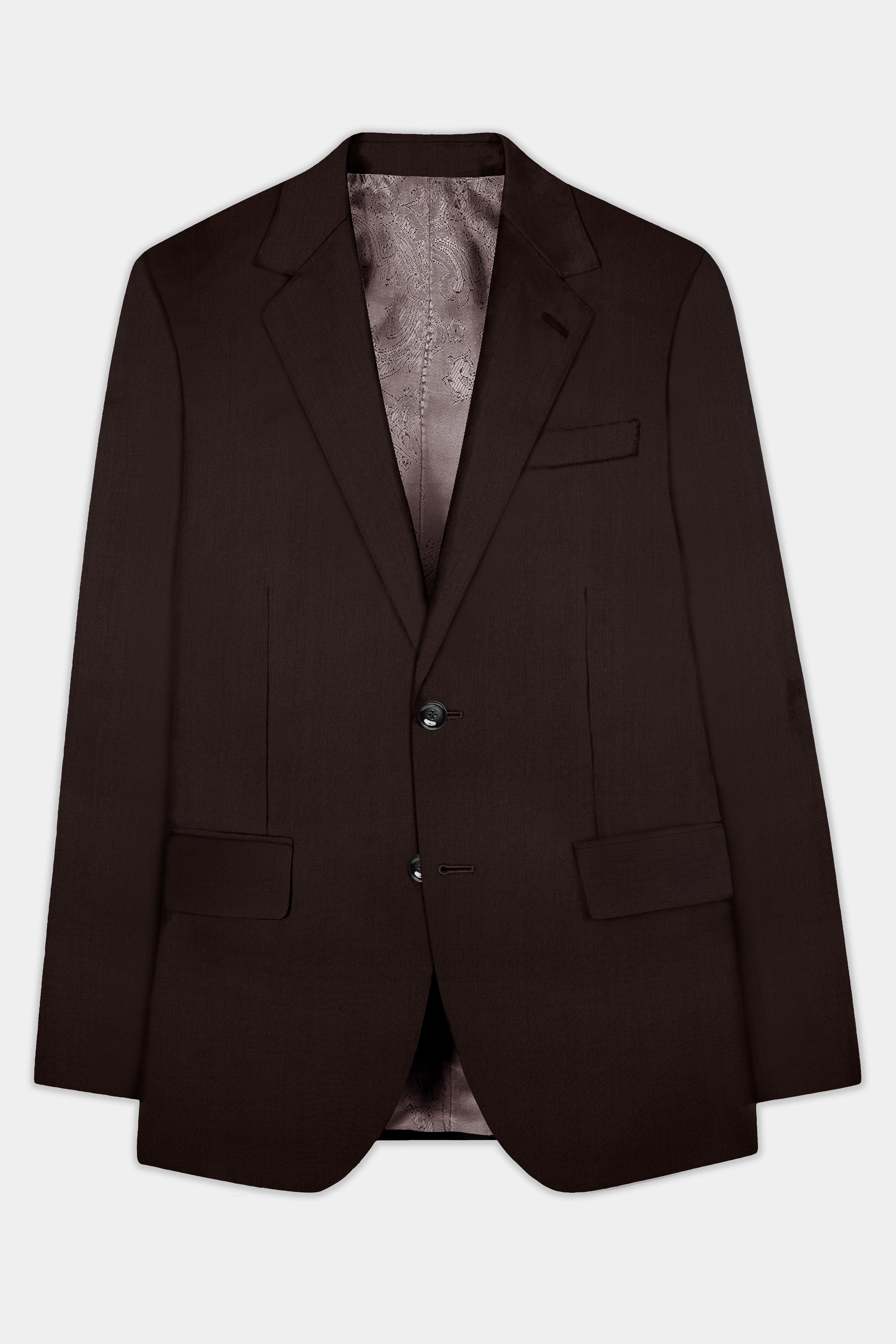 Espresso-Hickory Brown Solid Wool Rich Single Breasted Blazer