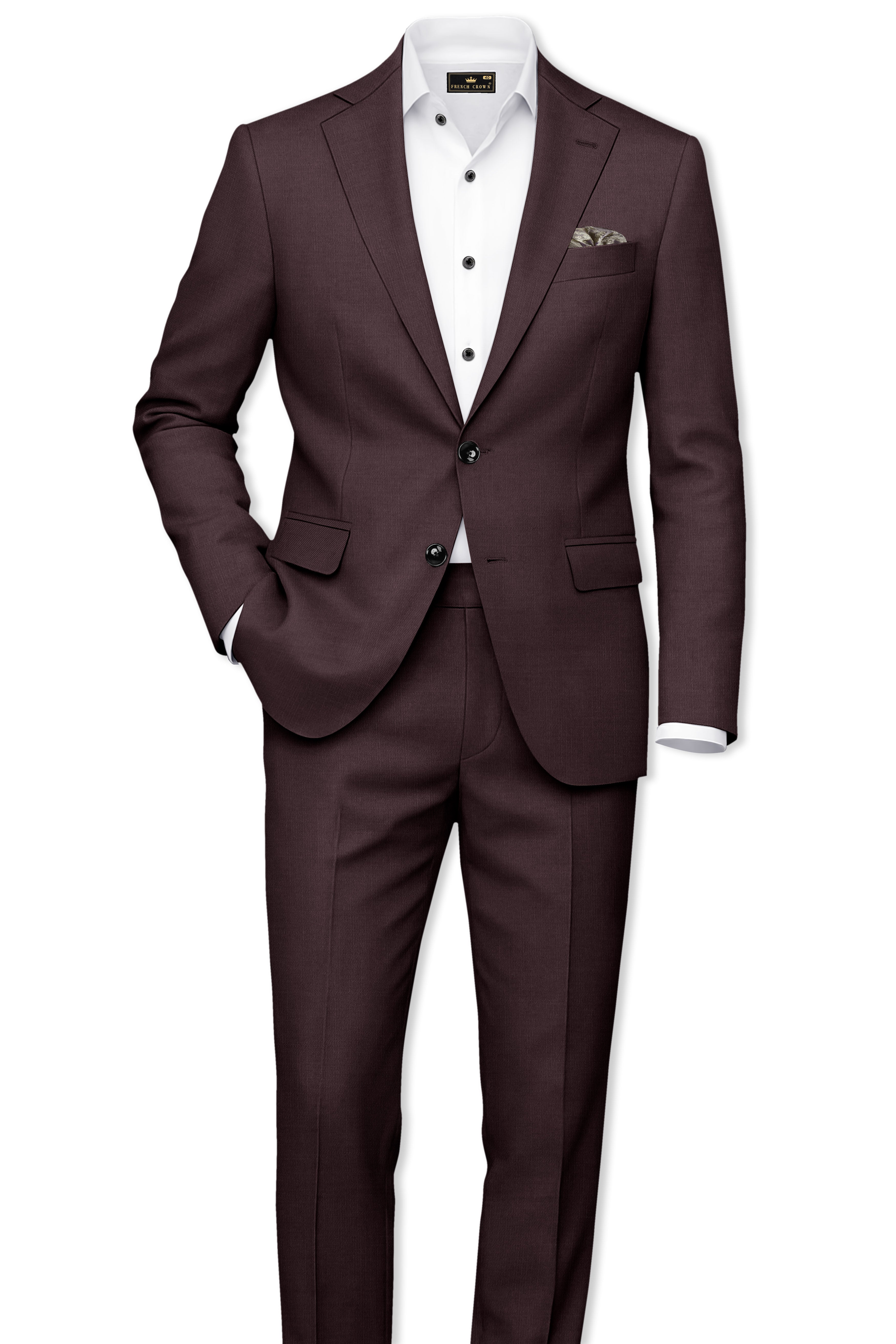Espresso-Hickory Brown Solid Wool Rich Single Breasted Slight Stretch Blazer