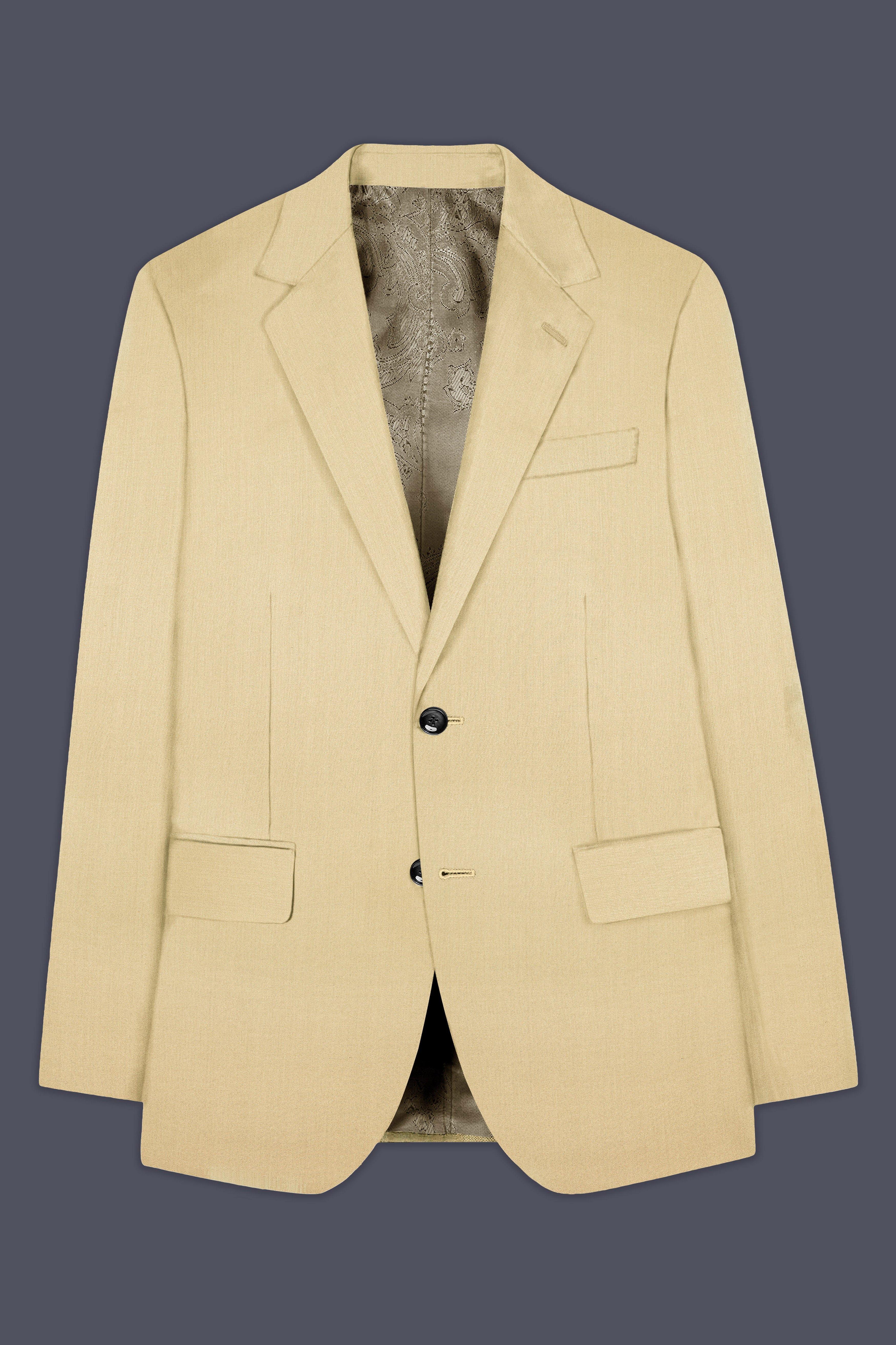 Ecru Classic-Pavlova Cream Solid Wool Rich Single Breasted Blazer