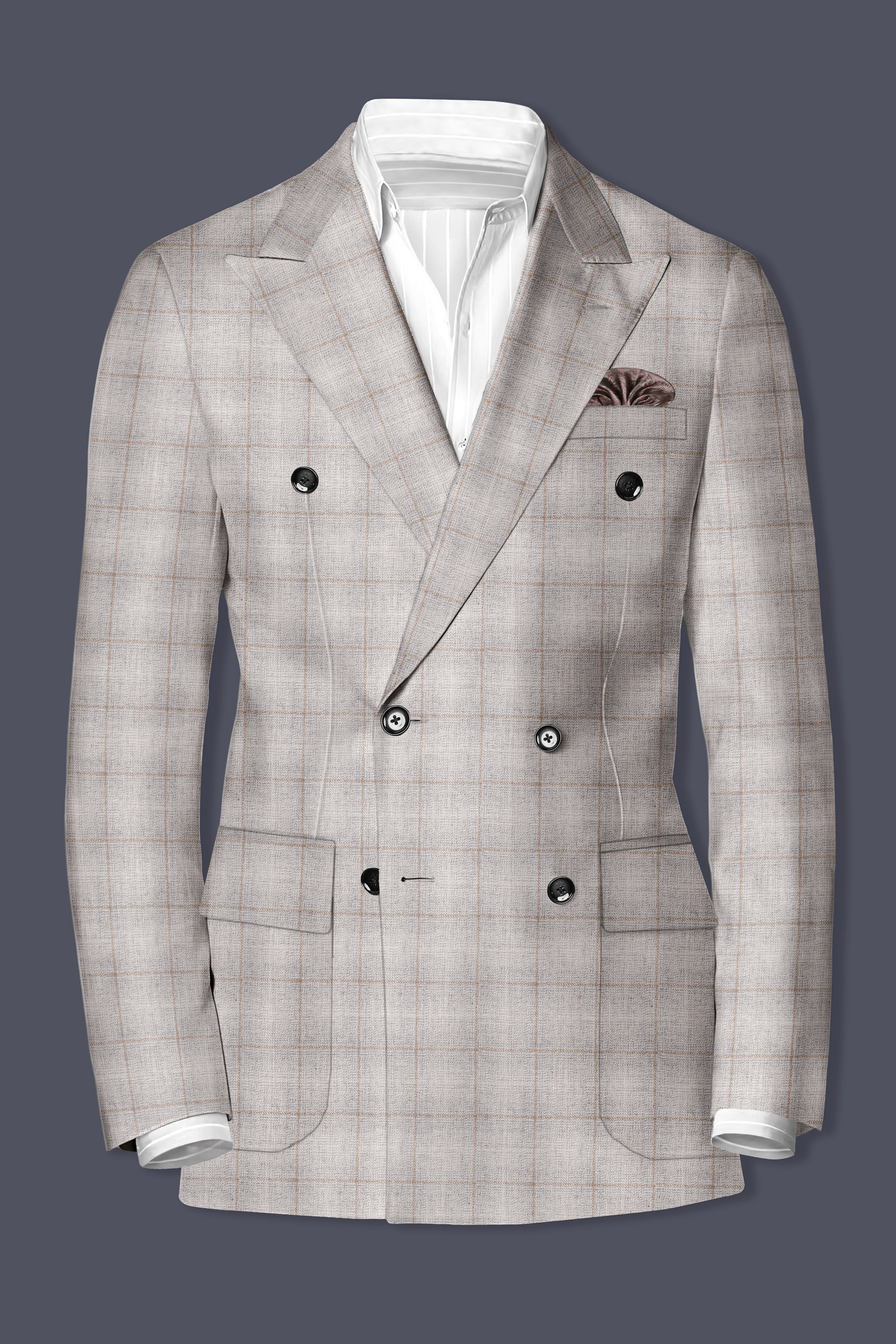 Whispering-Swirl Gray windows Wool Rich Double Breasted Blazer