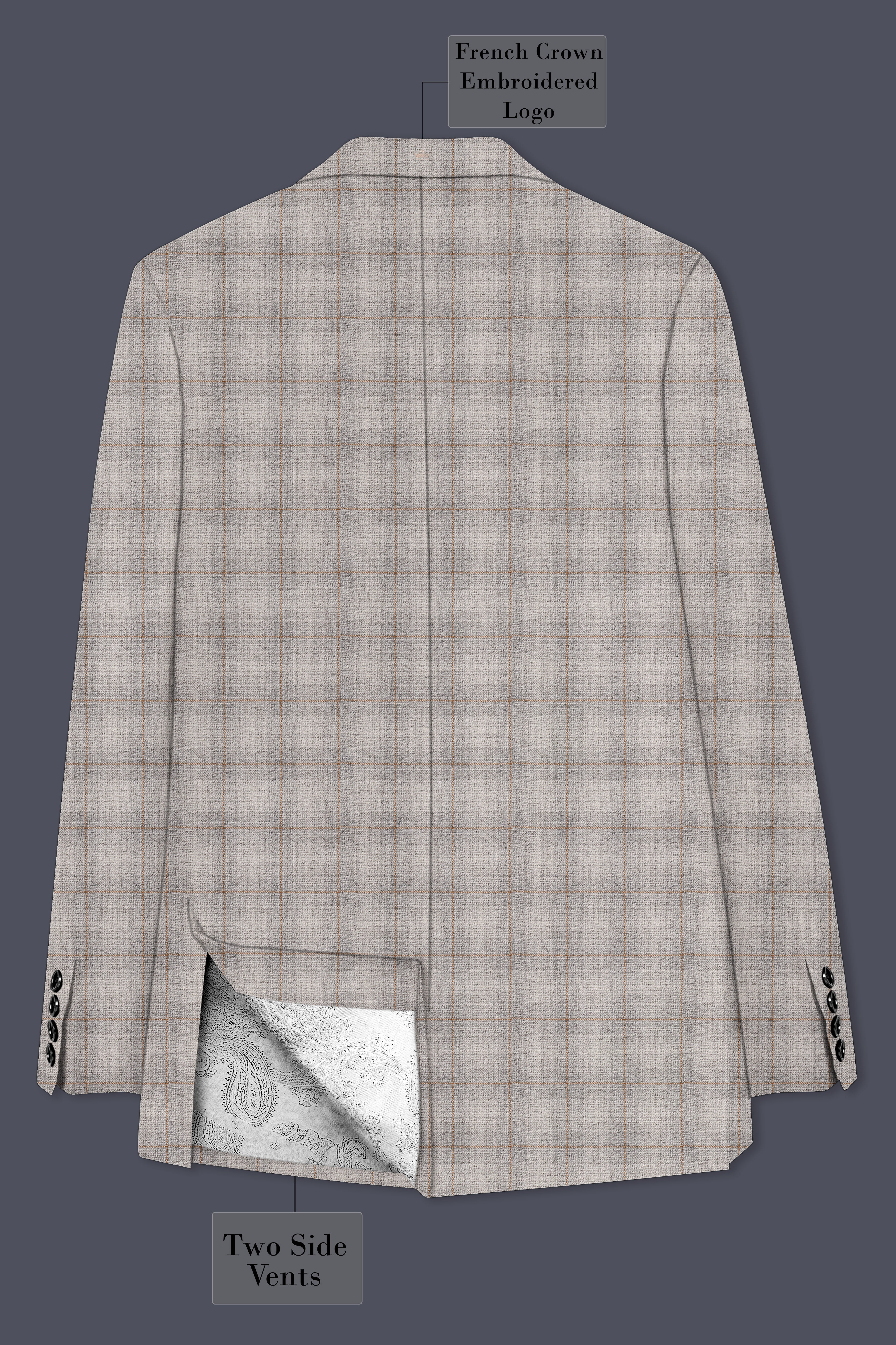 Whispering-Swirl Gray windows Wool Rich Double Breasted Blazer