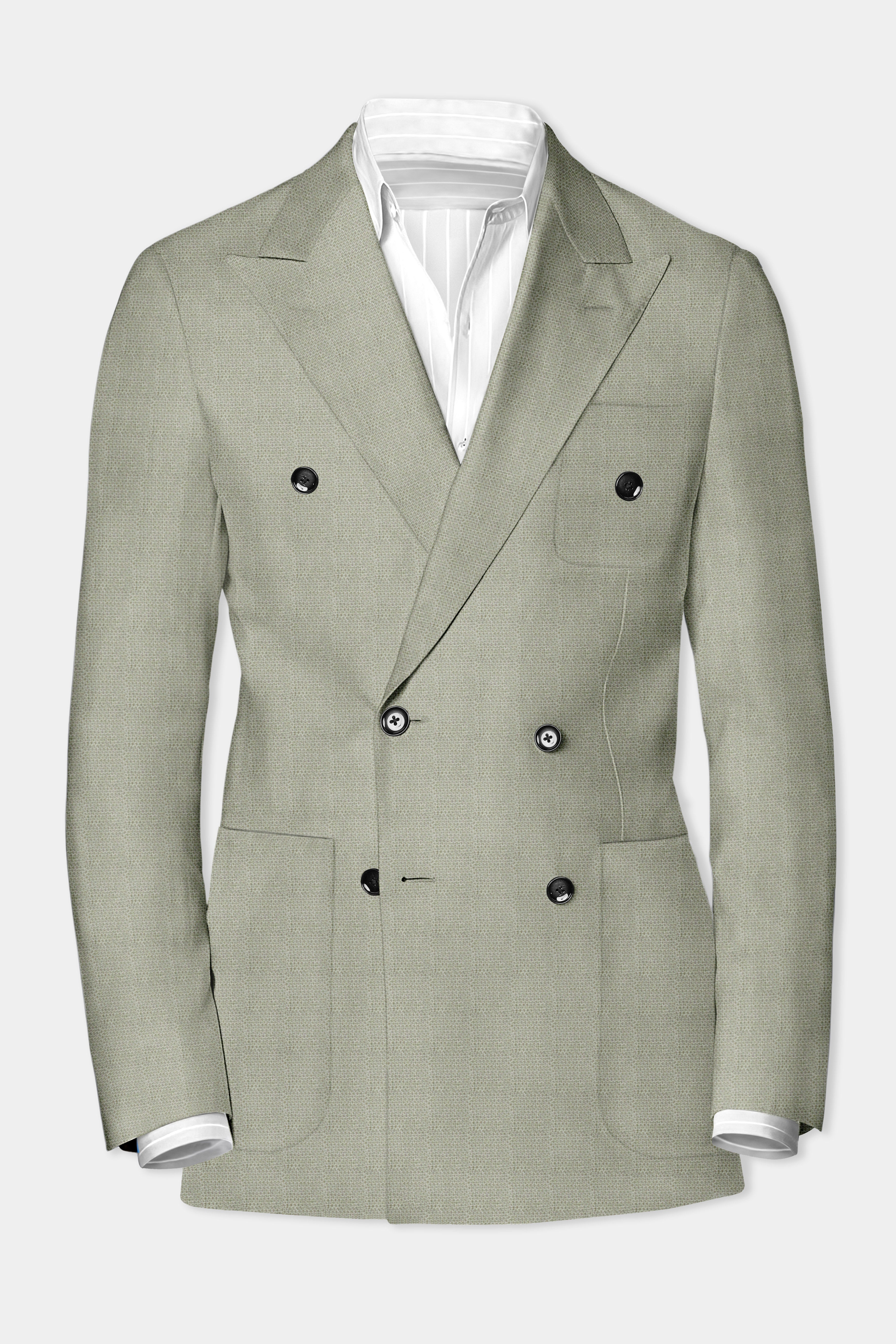 Minted Majesty-Beryl Green Solid Luxurious Linen Double Breasted Sports Blazer