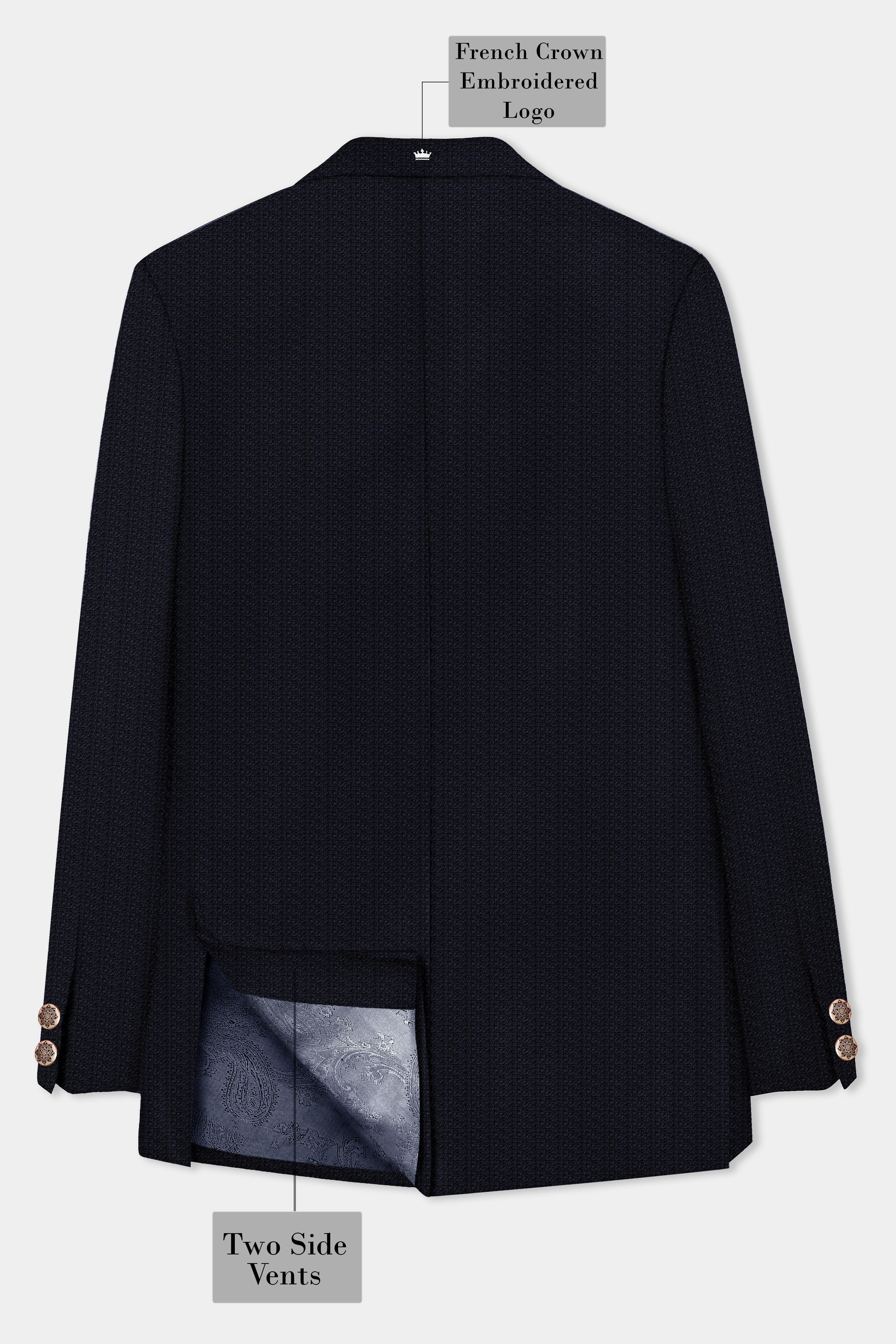 Indigo Prestige-French Navy Textured Wool Rich Bandhgala Blazer